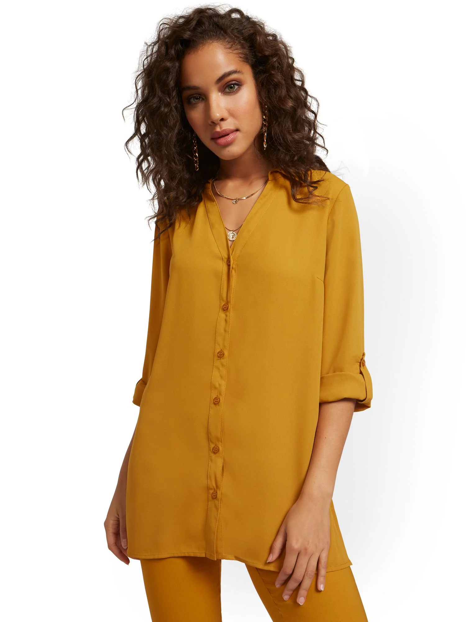 Roll Tab Button-Down Tunic Blouse - Image 12