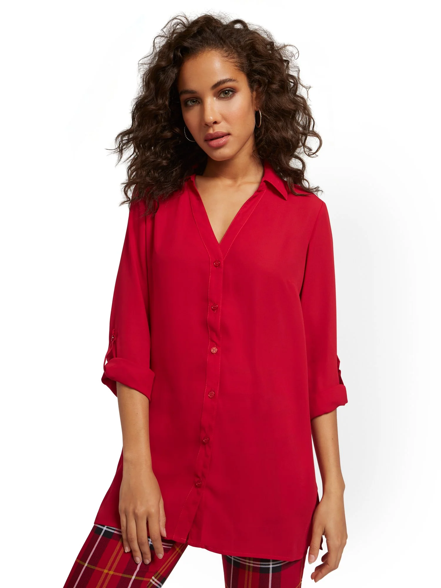 Roll Tab Button-Down Tunic Blouse - Image 6