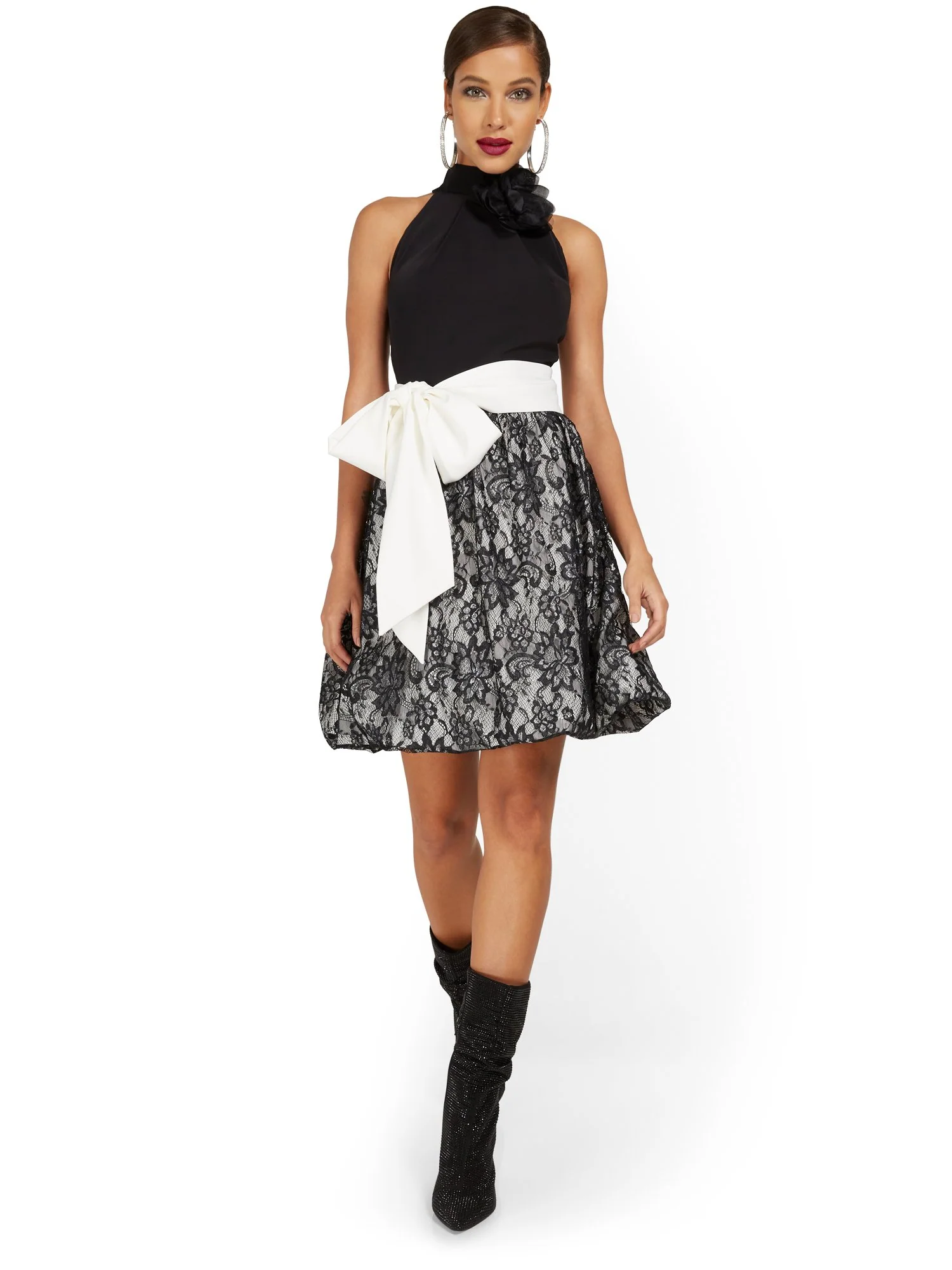 Rose Lace Belted Bubble Dress - Image 2