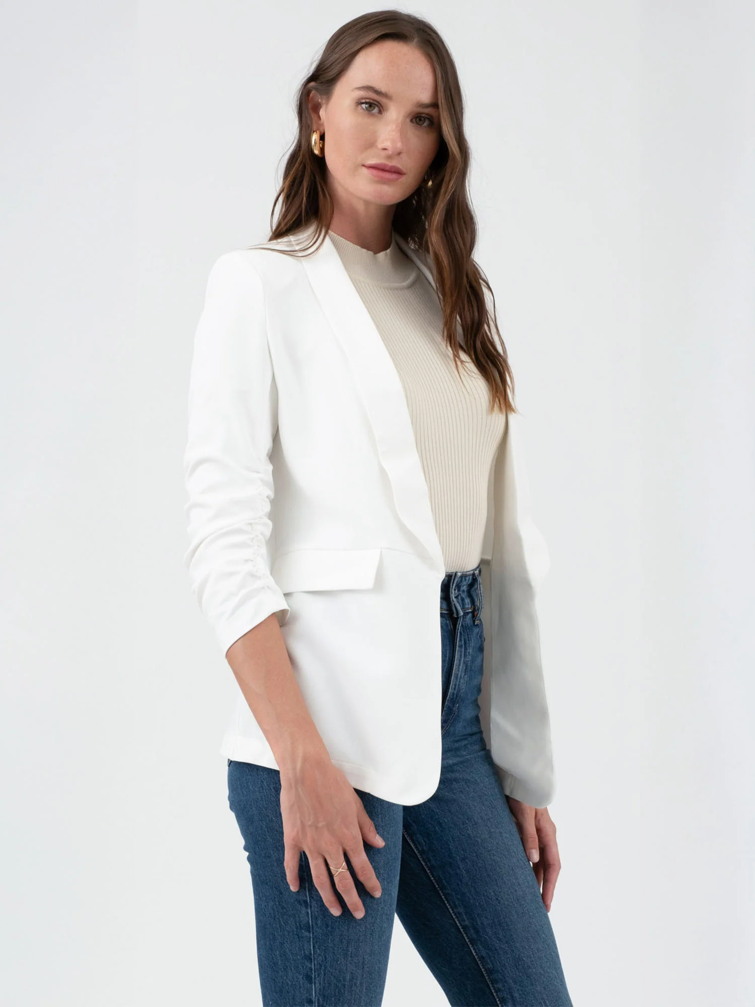 Rouched Sleeves Single Button Blazer - Image 22