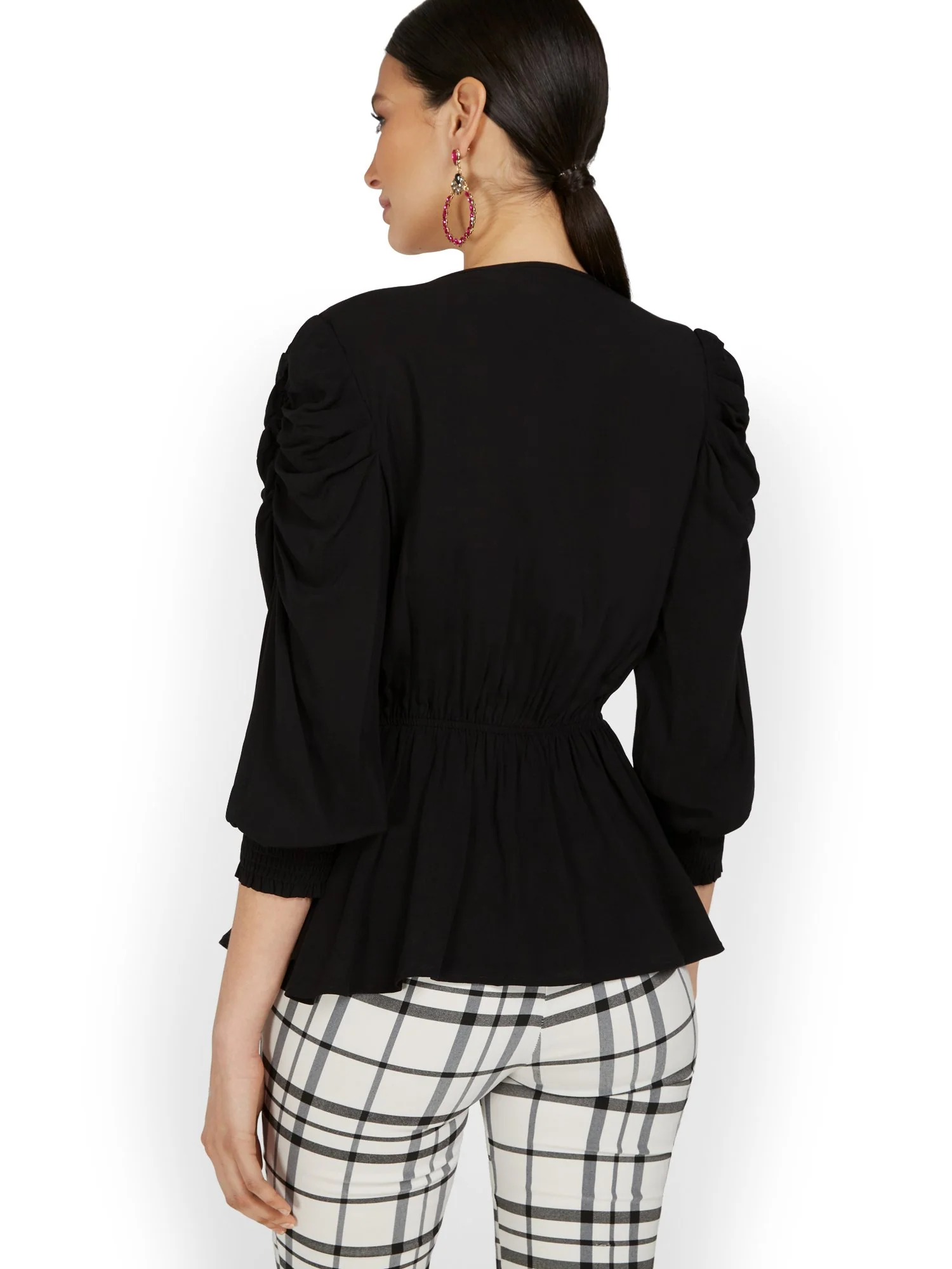 Ruche-Sleeve Drapey Tie-Front Top - Image 3
