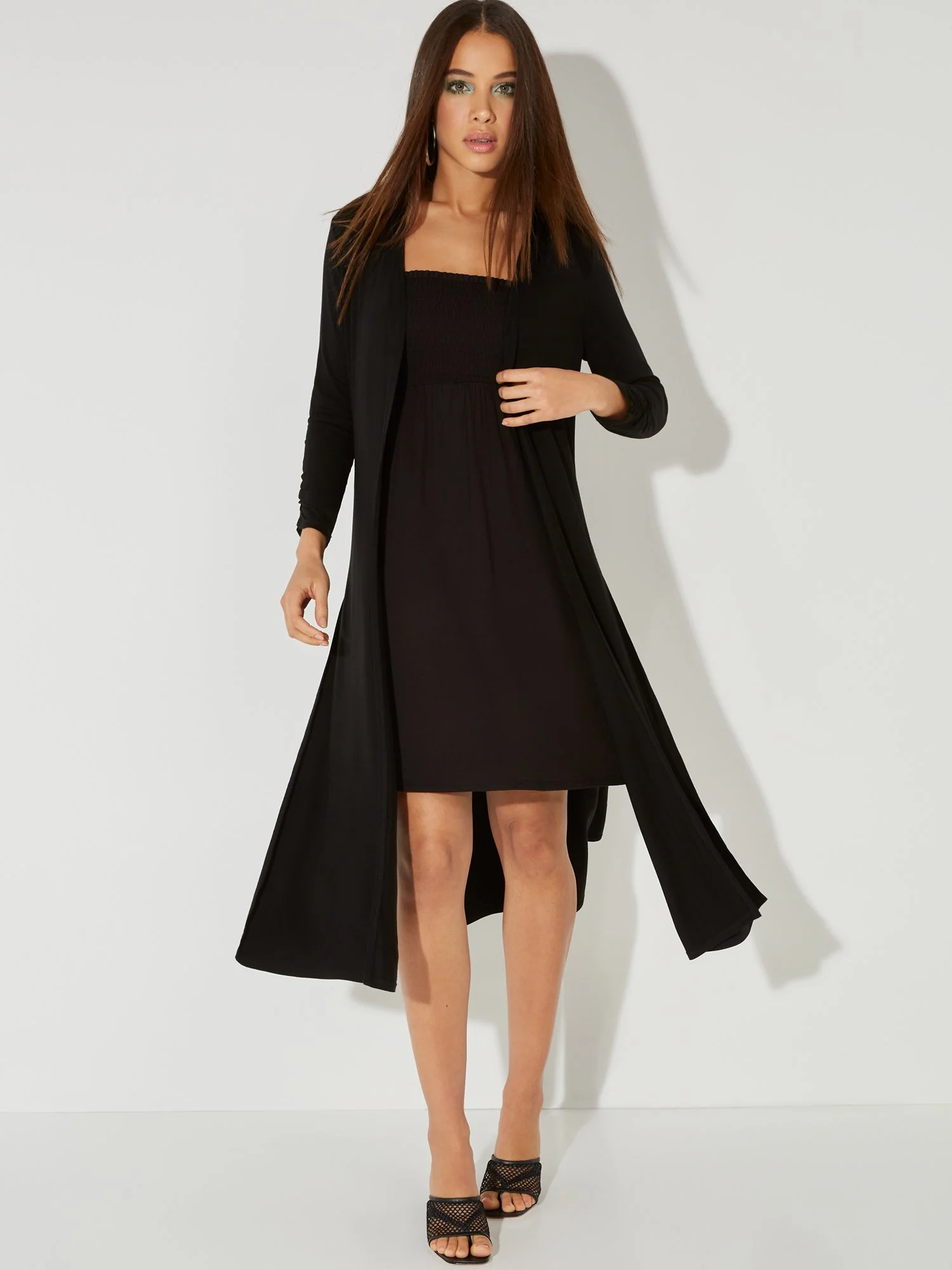Ruched 3/4-Sleeve Duster Cardigan - NY&C Style System - Image 2