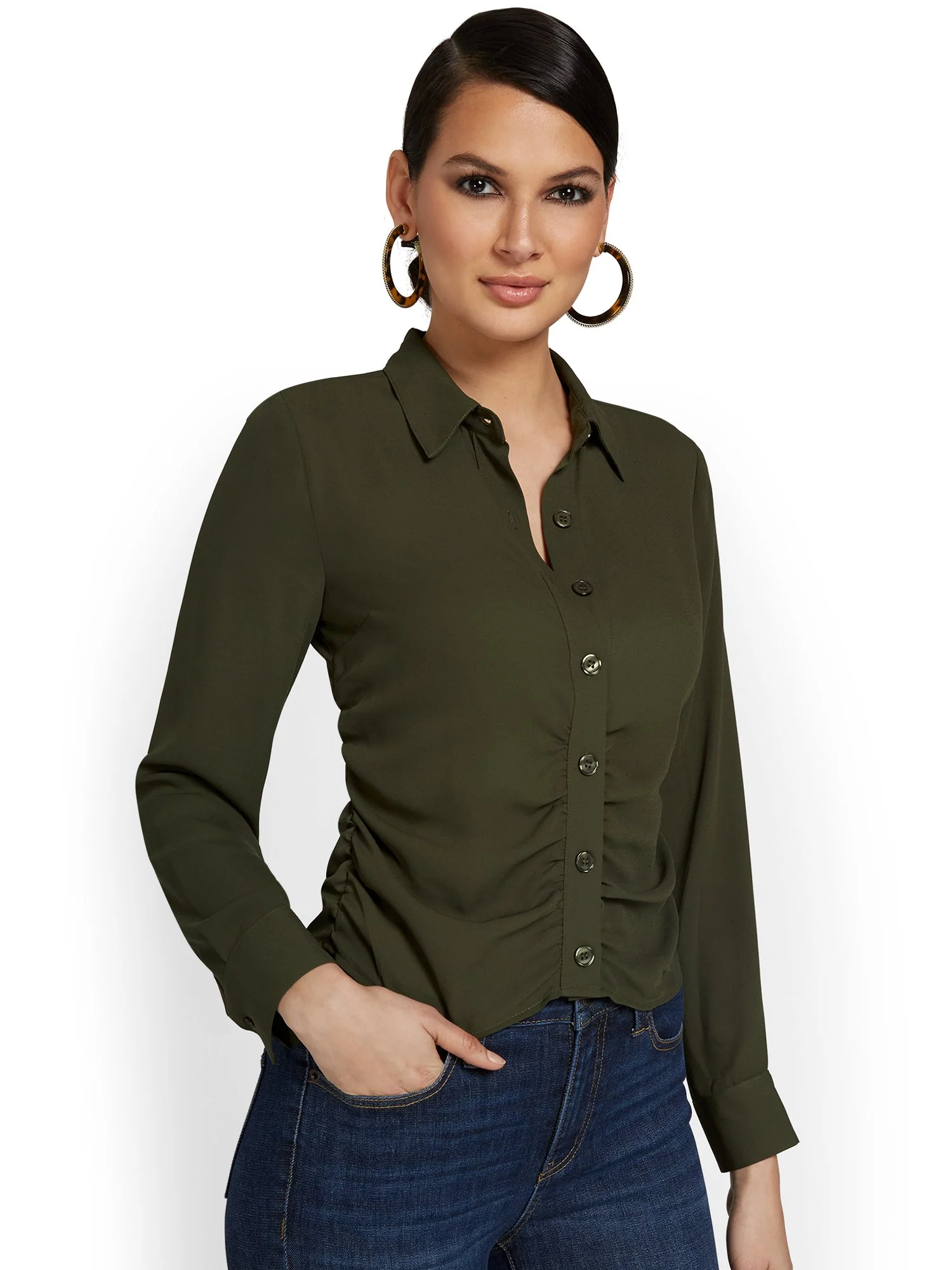 Ruched Button-Front Top - Image 2