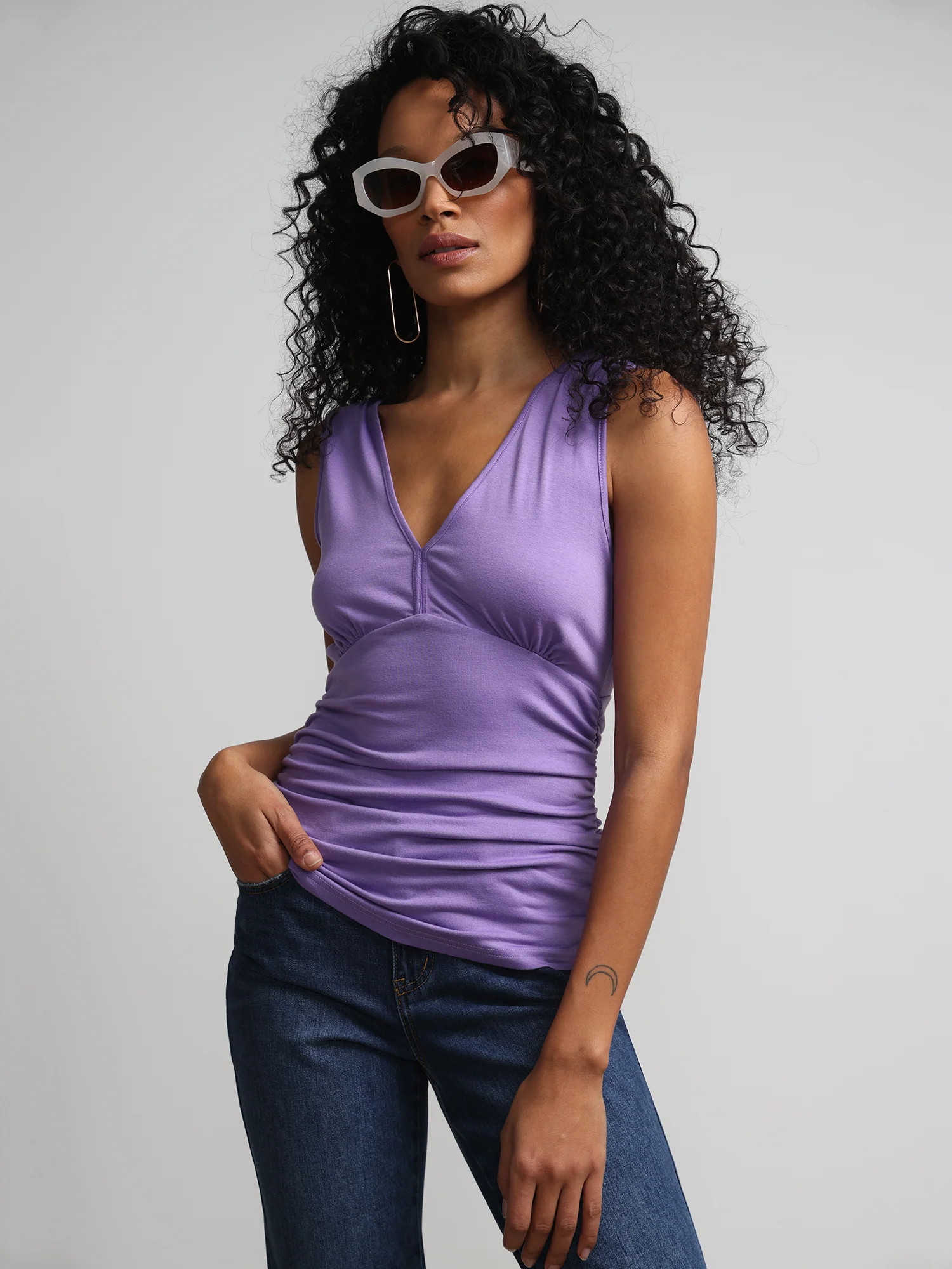 Ruched V-Neck Sleeveless Top - Image 6