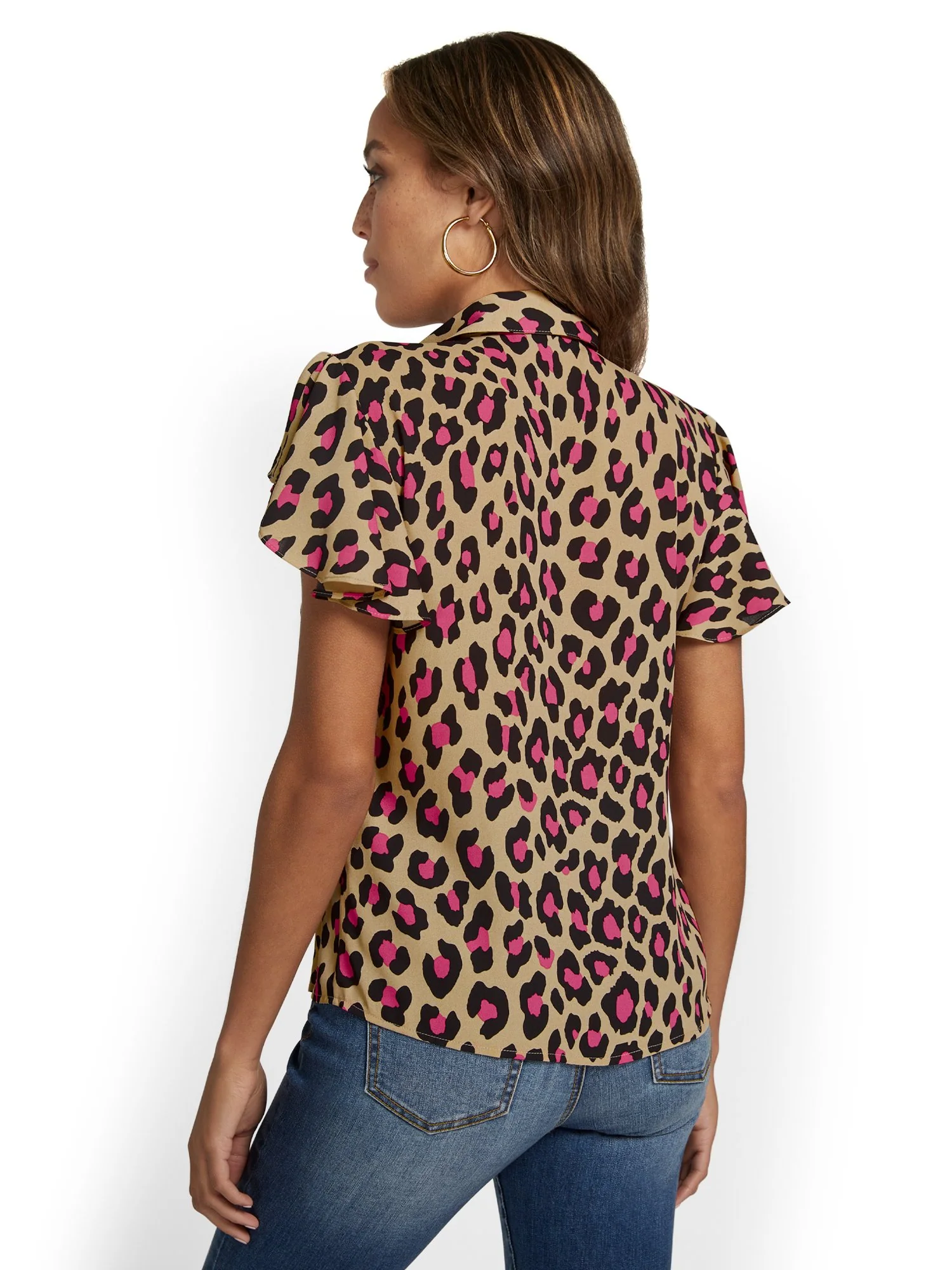 Ruffle Button-Front Blouse - Leopard-Print - Image 3