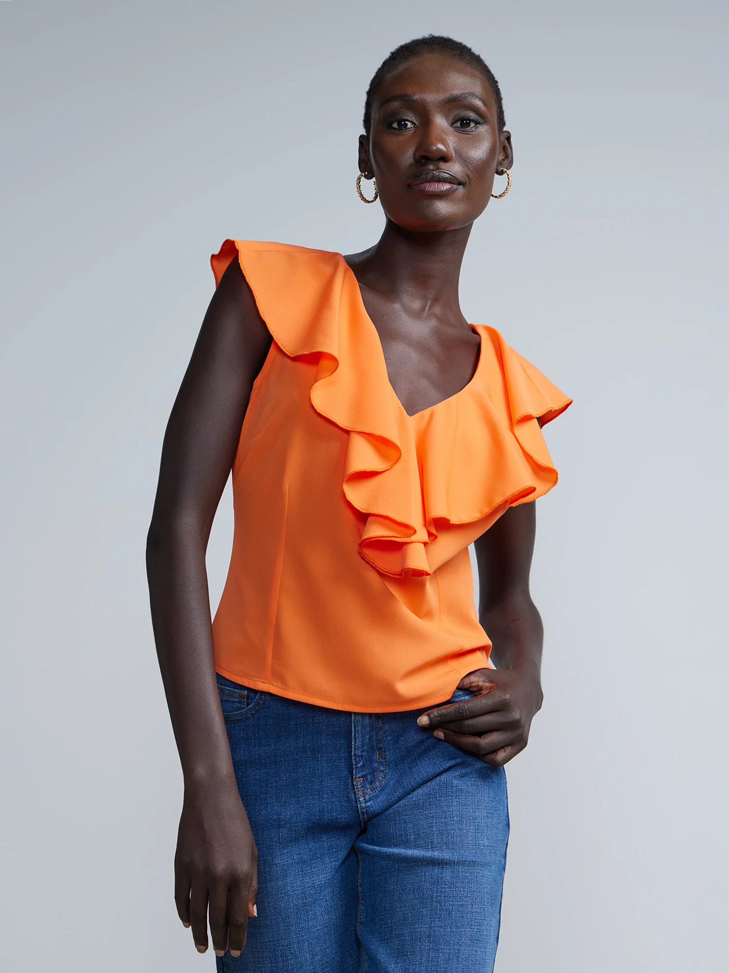 Ruffle-Front Sleeveless Top