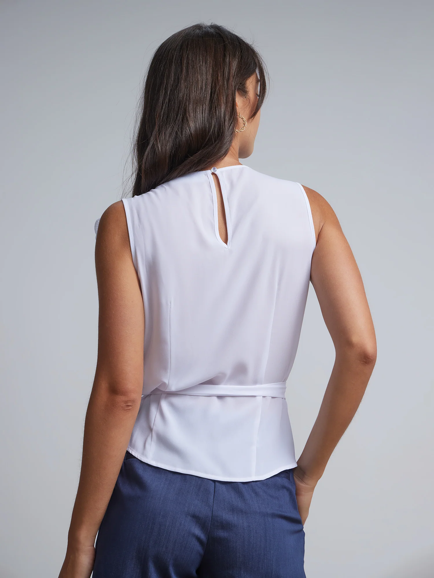 Ruffle-Front Tie-Waist Blouse - Image 3
