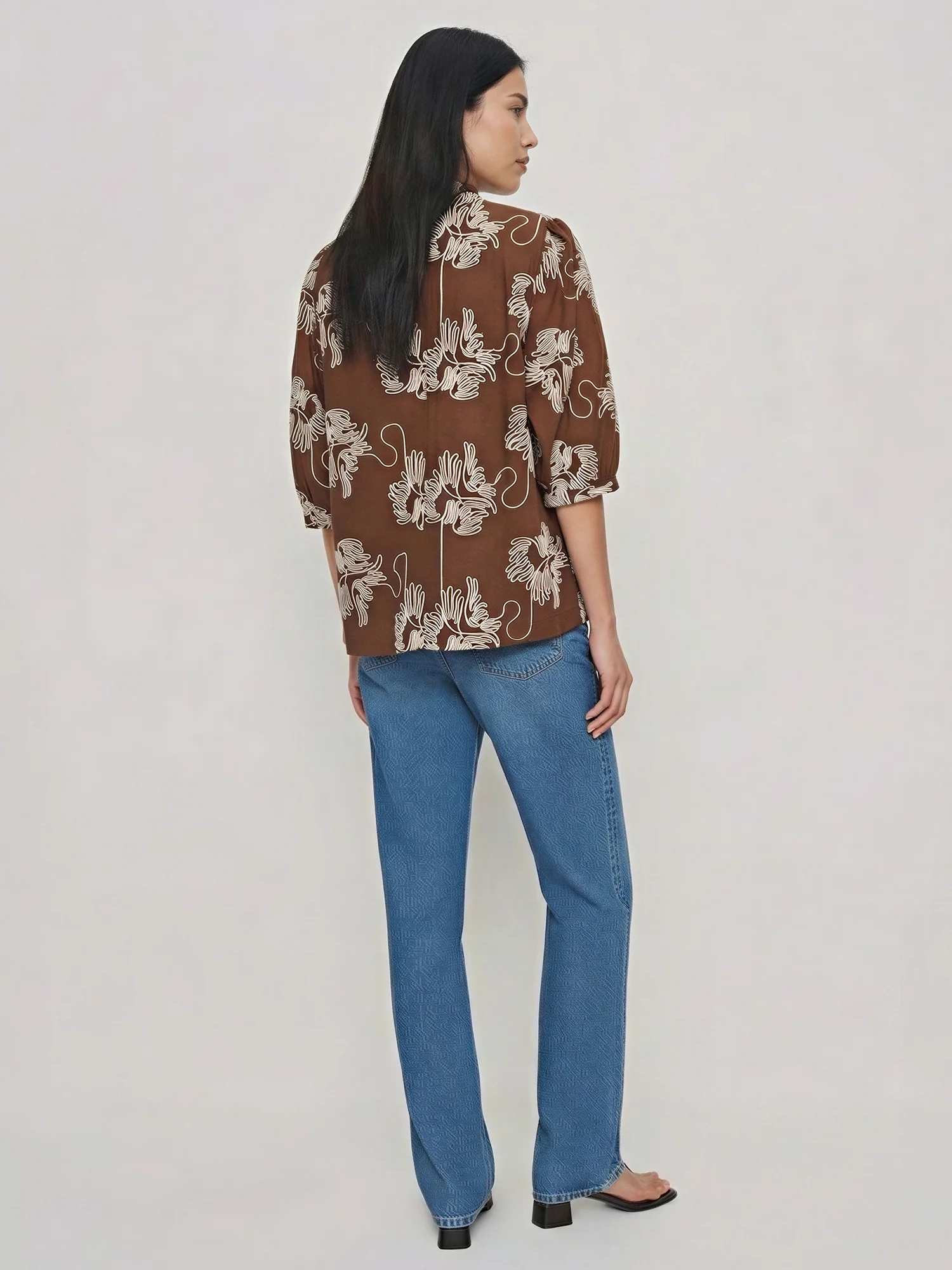 Ruffle Neck Embroidered Floral Blouse - Image 4