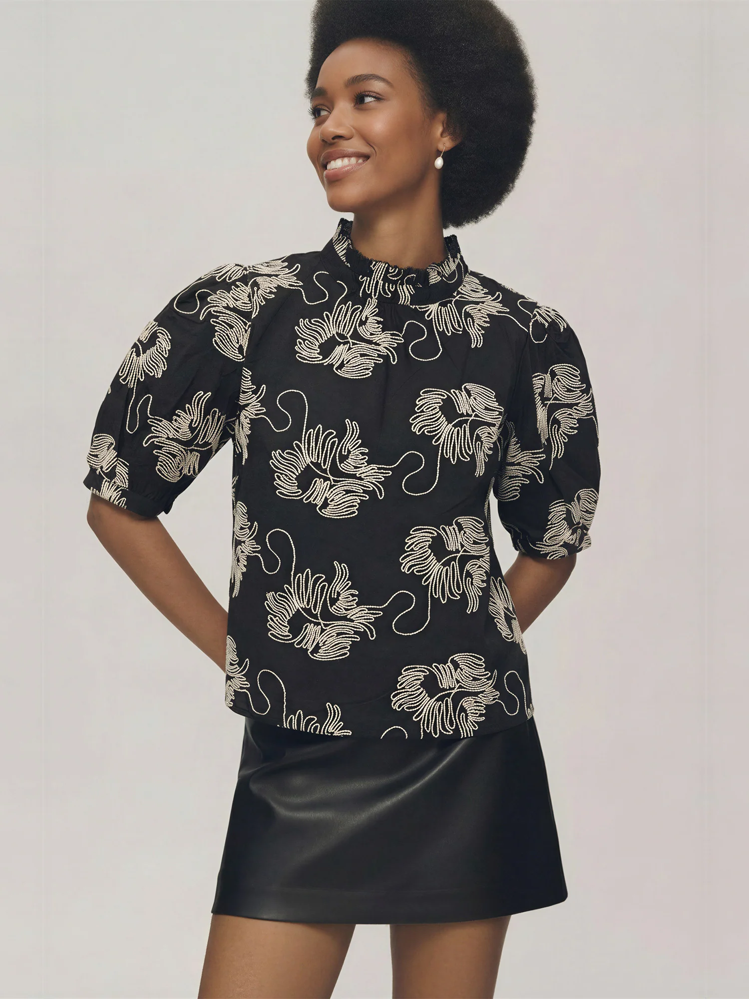 Ruffle Neck Embroidered Floral Blouse - Image 6