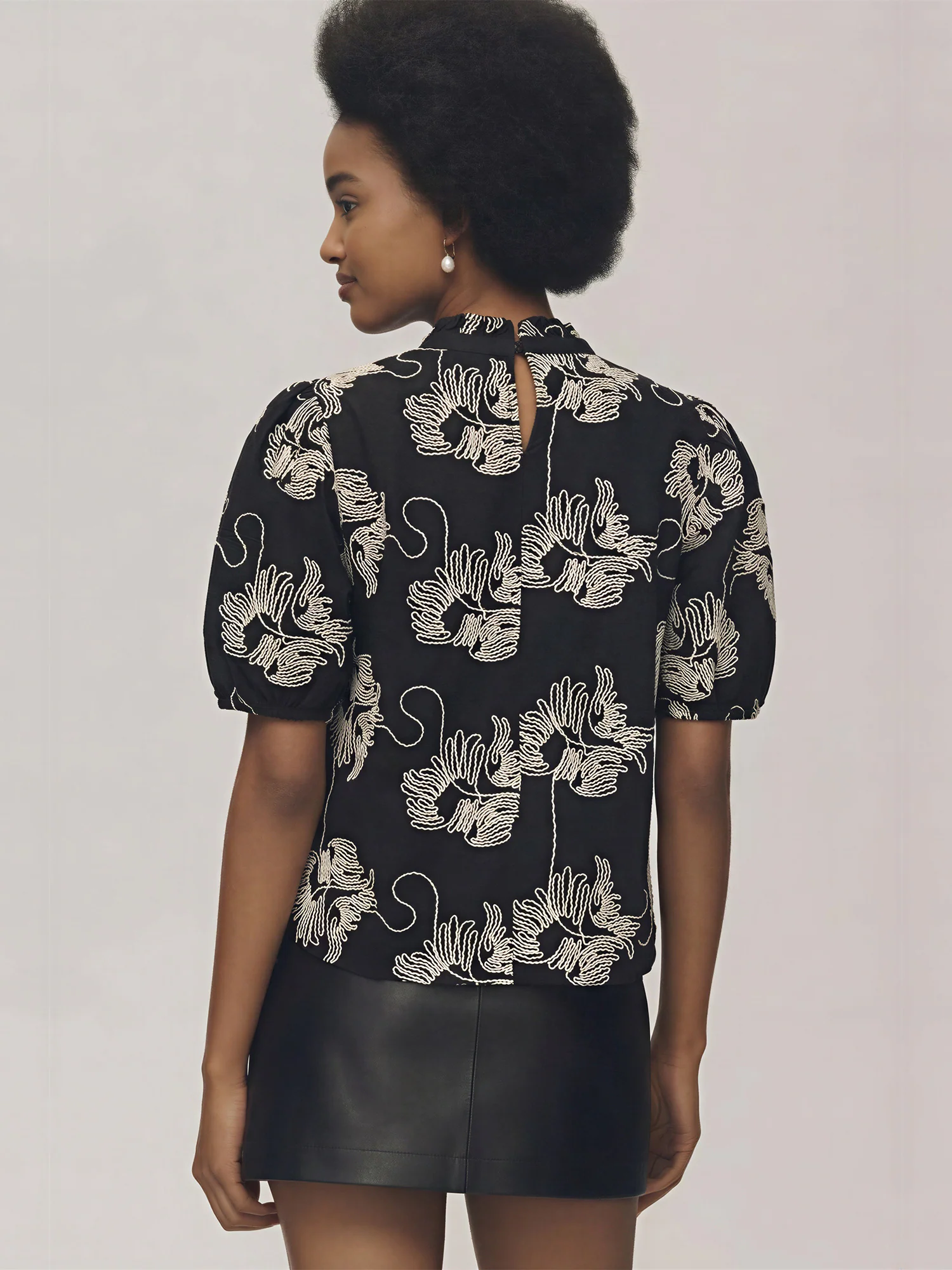 Ruffle Neck Embroidered Floral Blouse - Image 8