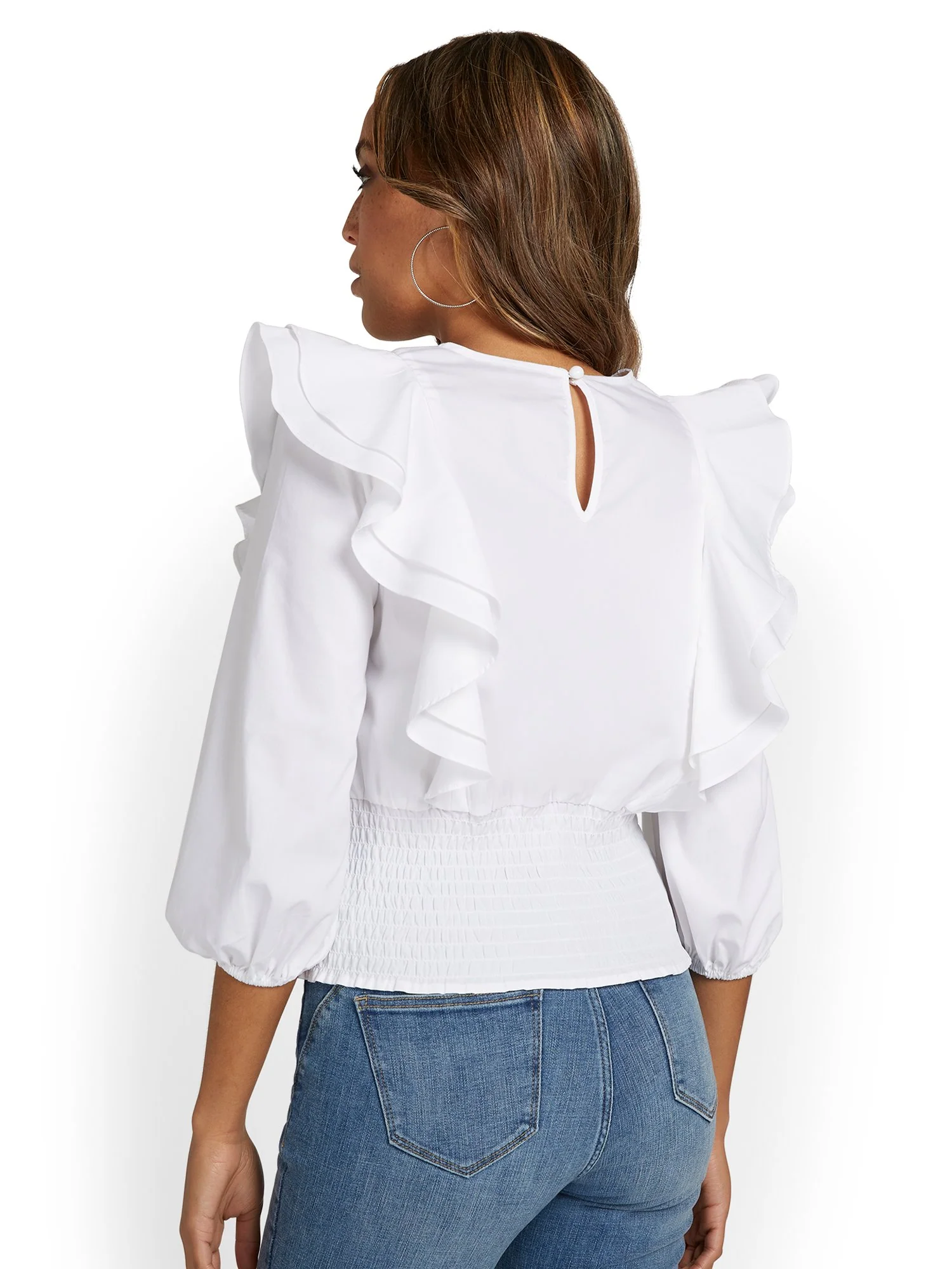 Ruffle Open-Back Poplin Blouse - Lily & Cali - Image 3