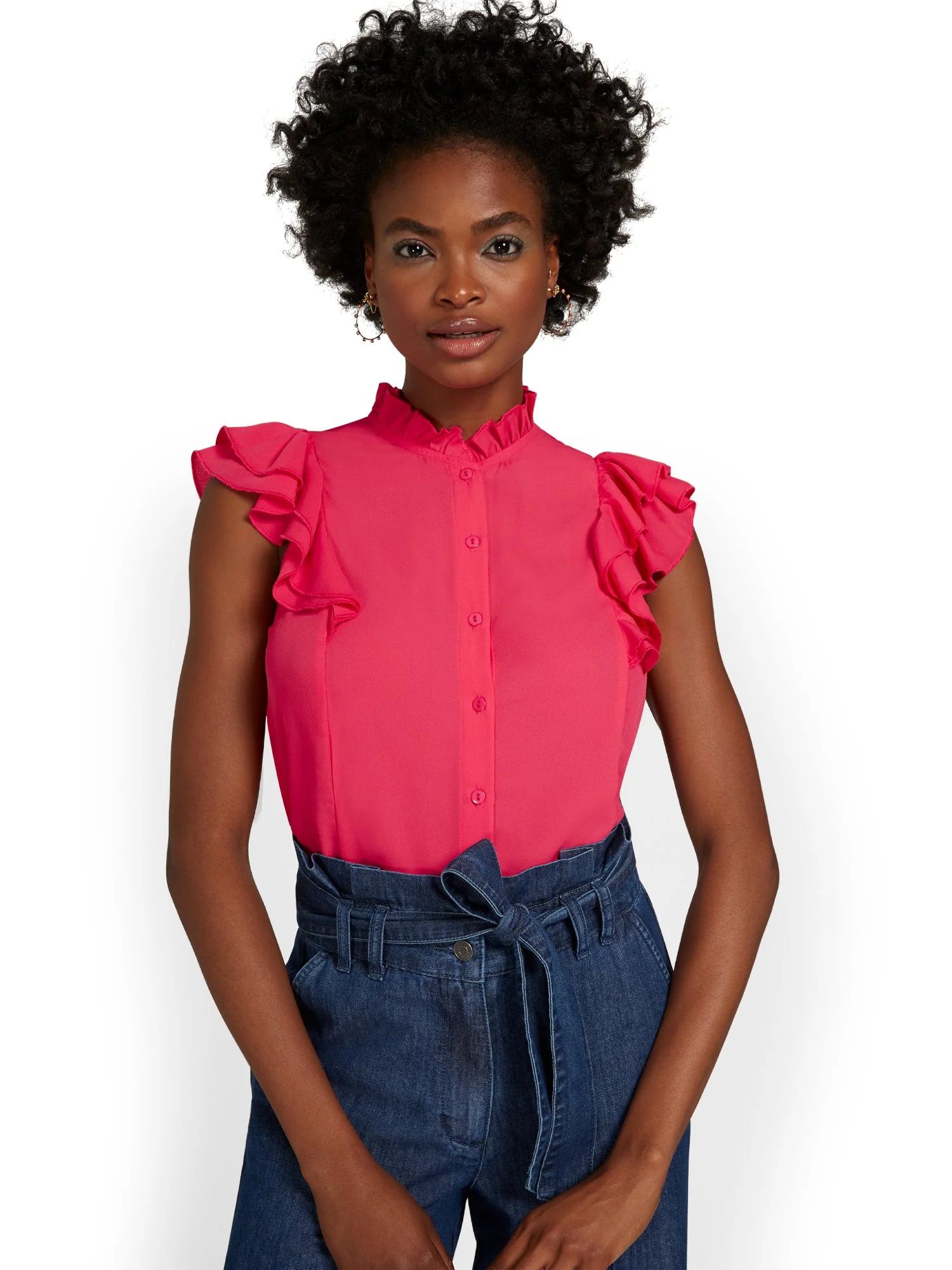 Ruffle-Sleeve Button-Front Blouse - Image 6