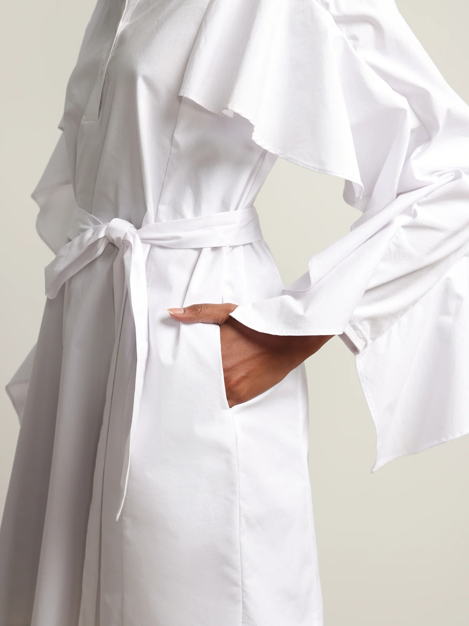 Ruffle-Sleeve Button-Front Poplin Shirtdress - Image 4