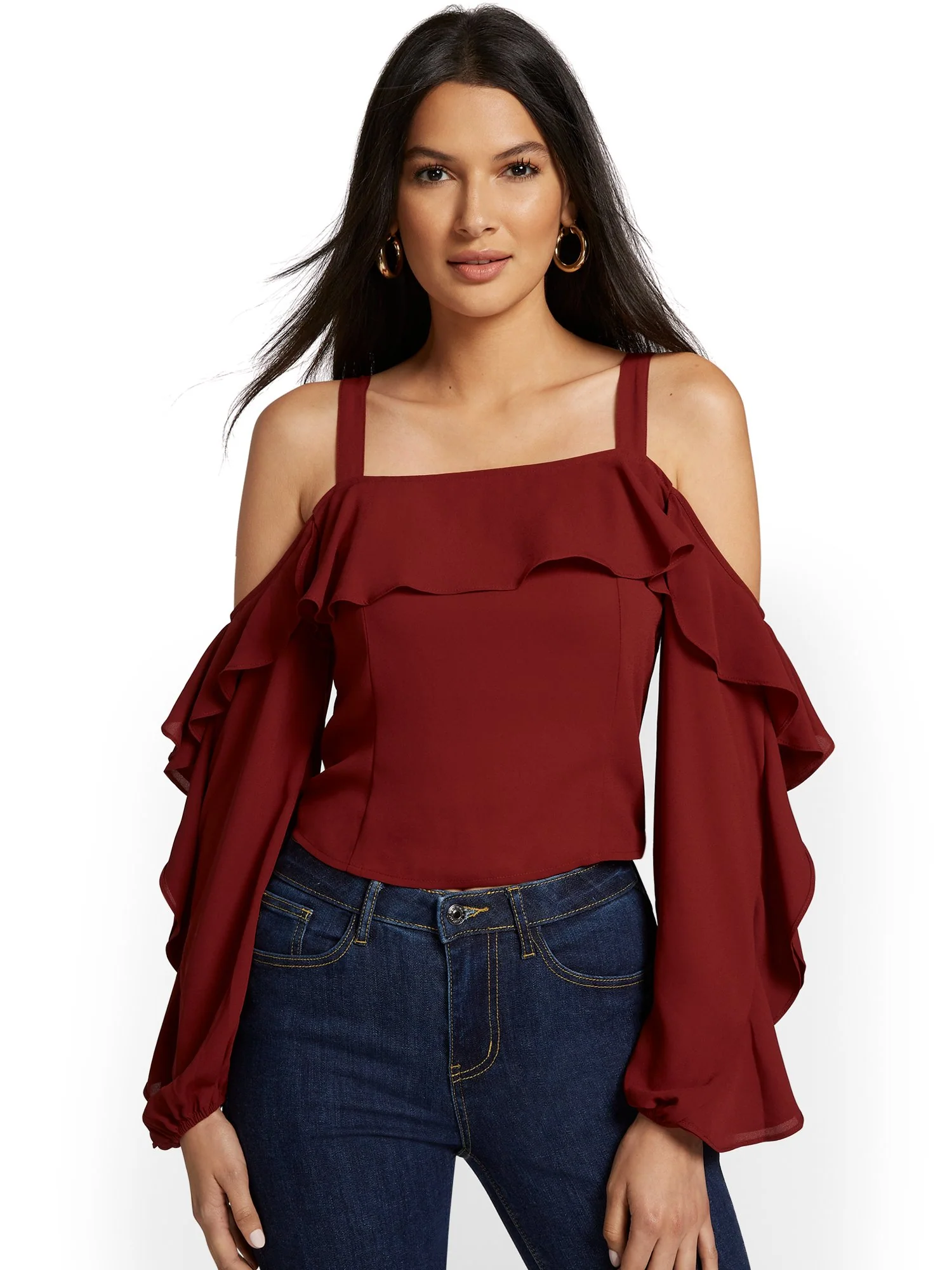 Ruffle-Sleeve Cold-Shoulder Top - Image 2