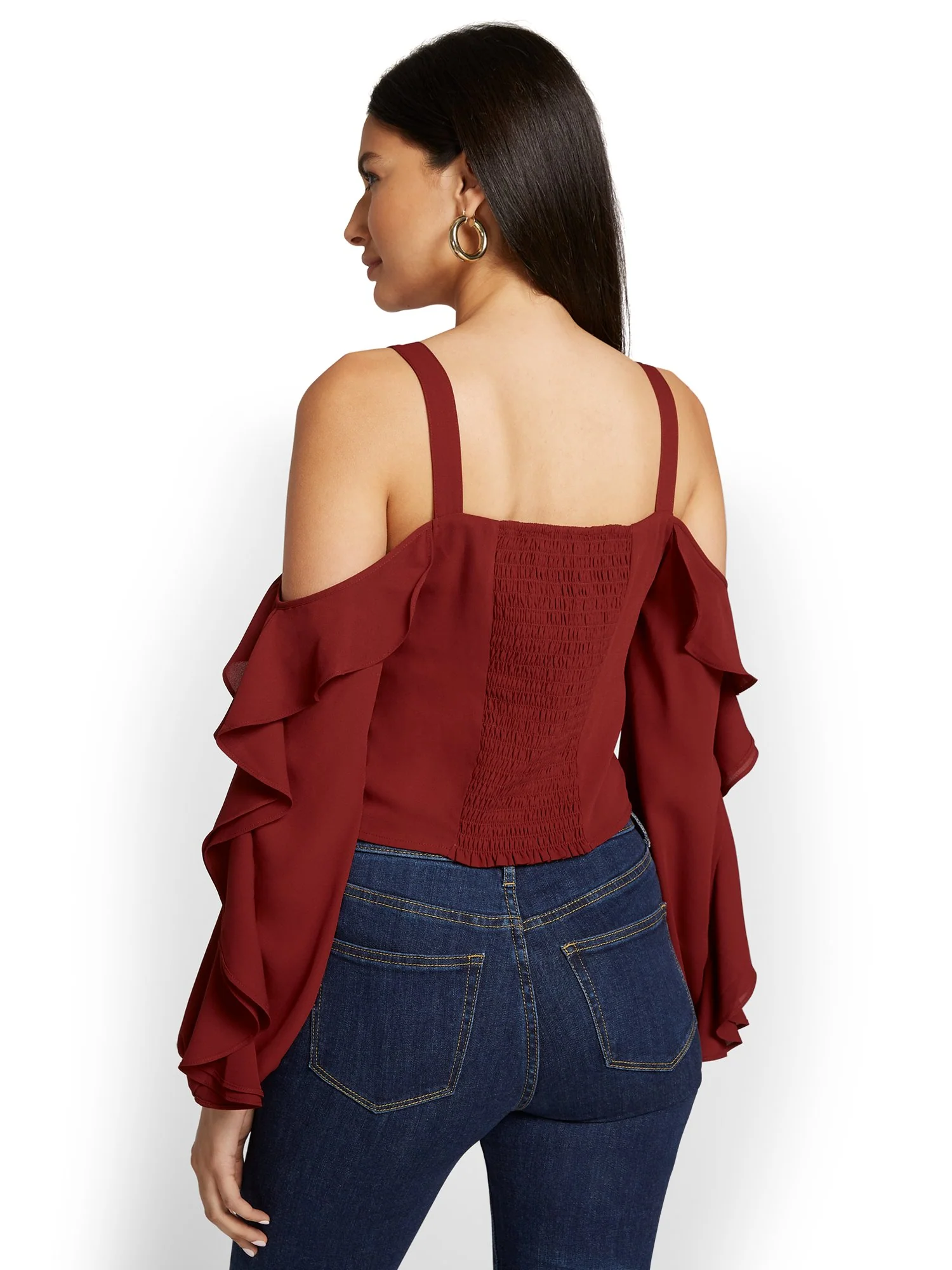 Ruffle-Sleeve Cold-Shoulder Top - Image 3