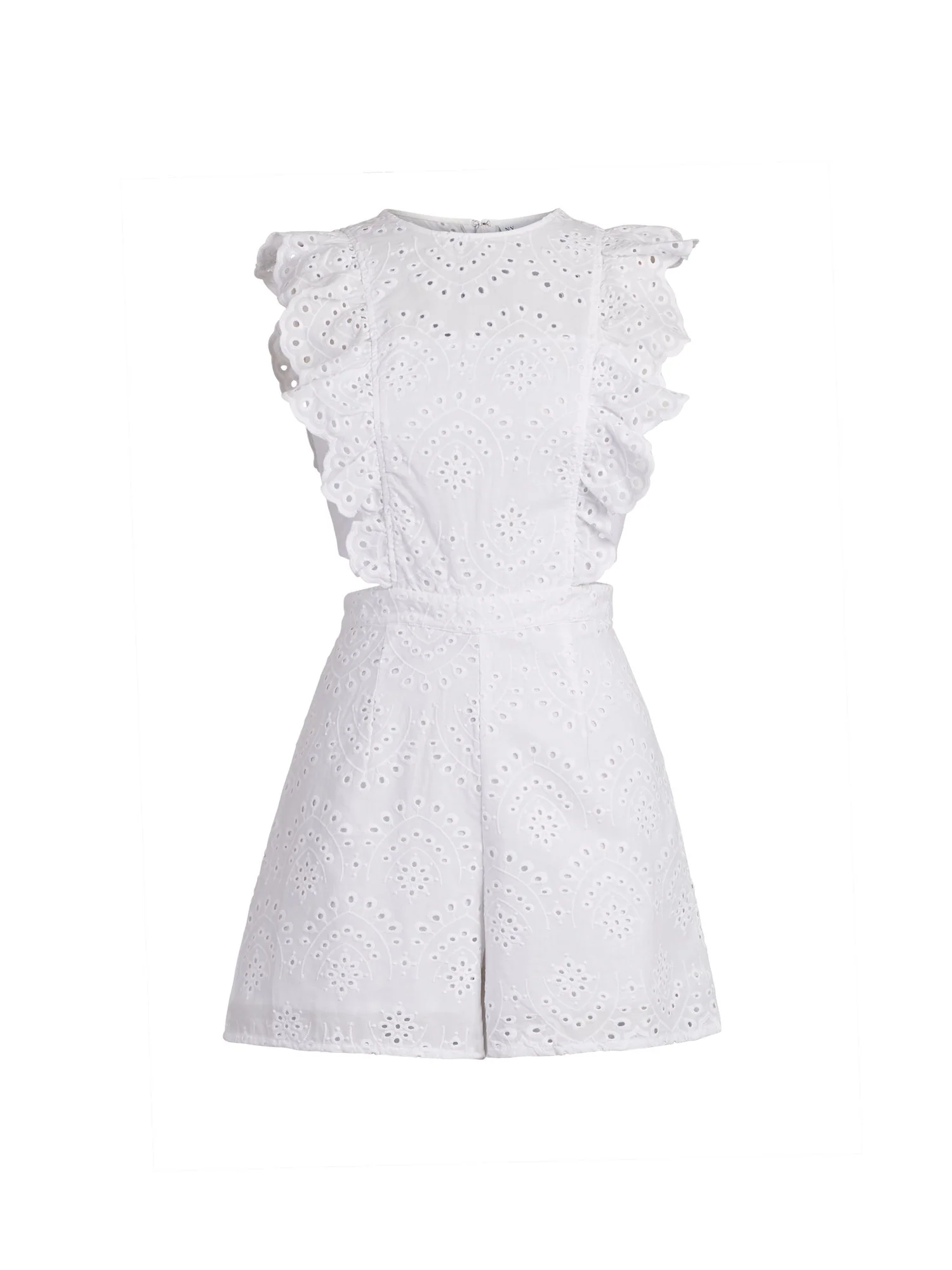 Ruffle-Sleeve Eyelet Cotton Romper - Image 2