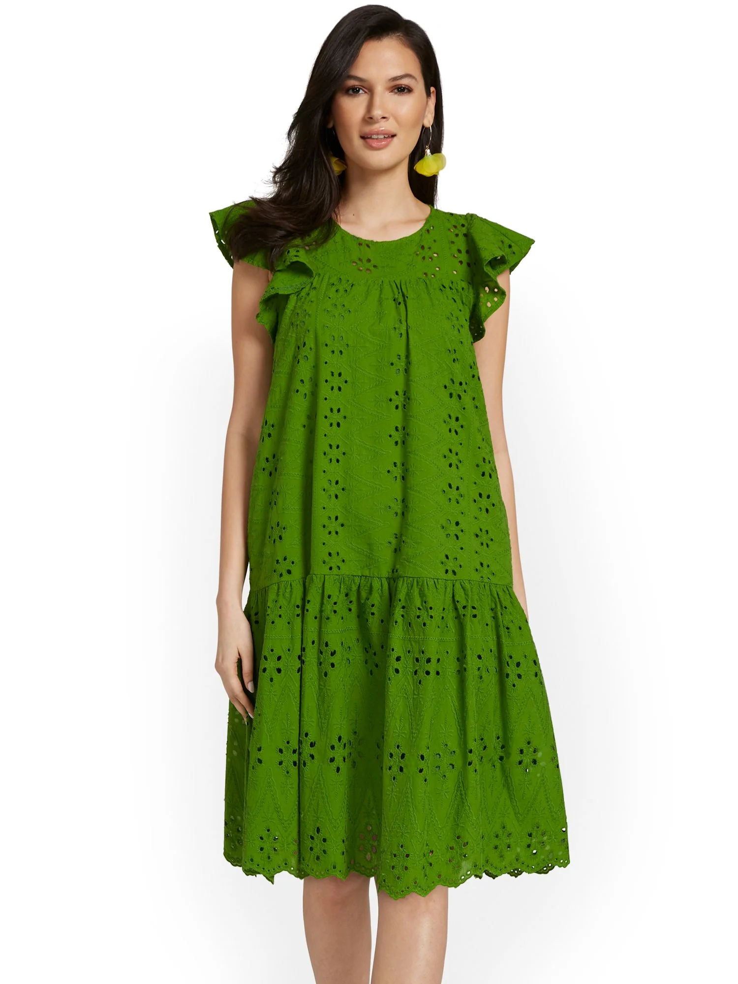 Ruffle-Sleeve Eyelet Shift Dress - Image 2