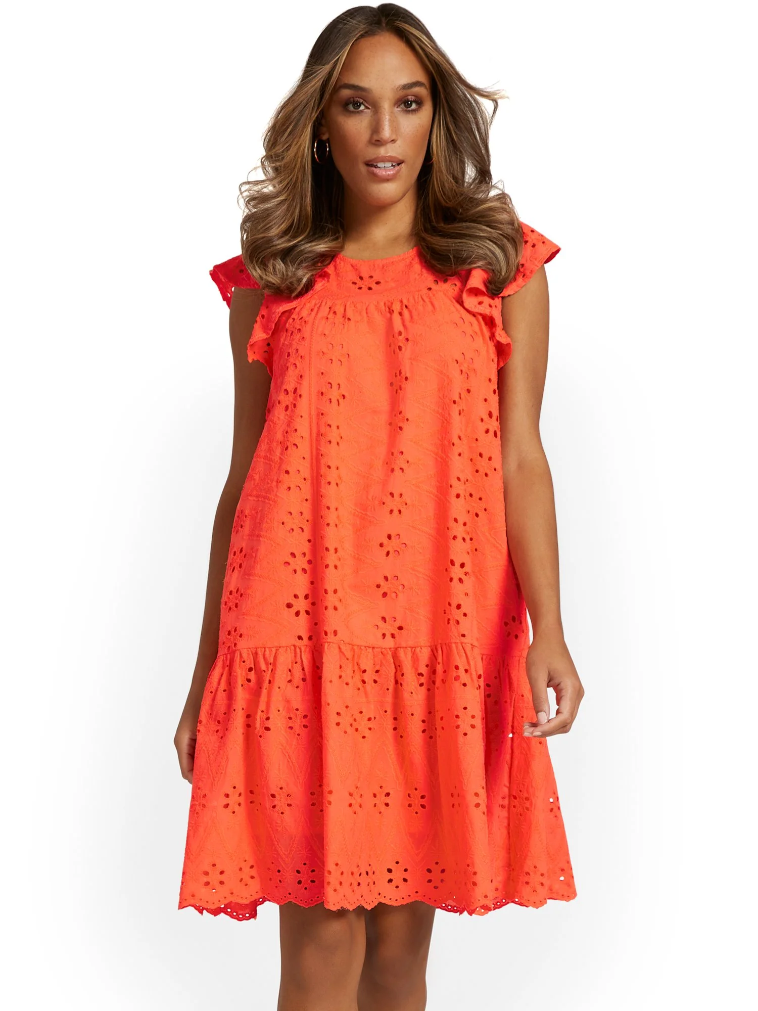 Ruffle-Sleeve Eyelet Shift Dress - Image 8
