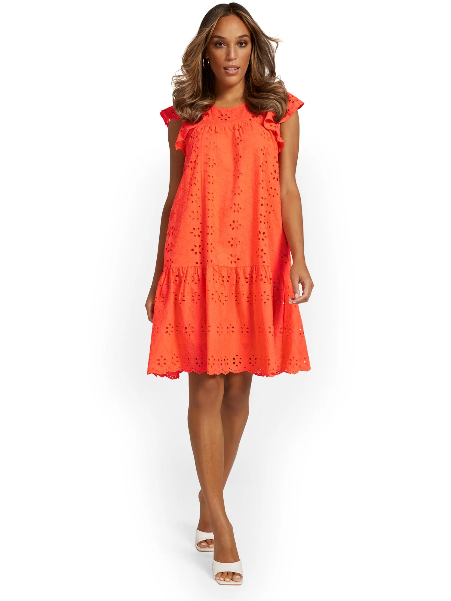 Ruffle-Sleeve Eyelet Shift Dress - Image 9