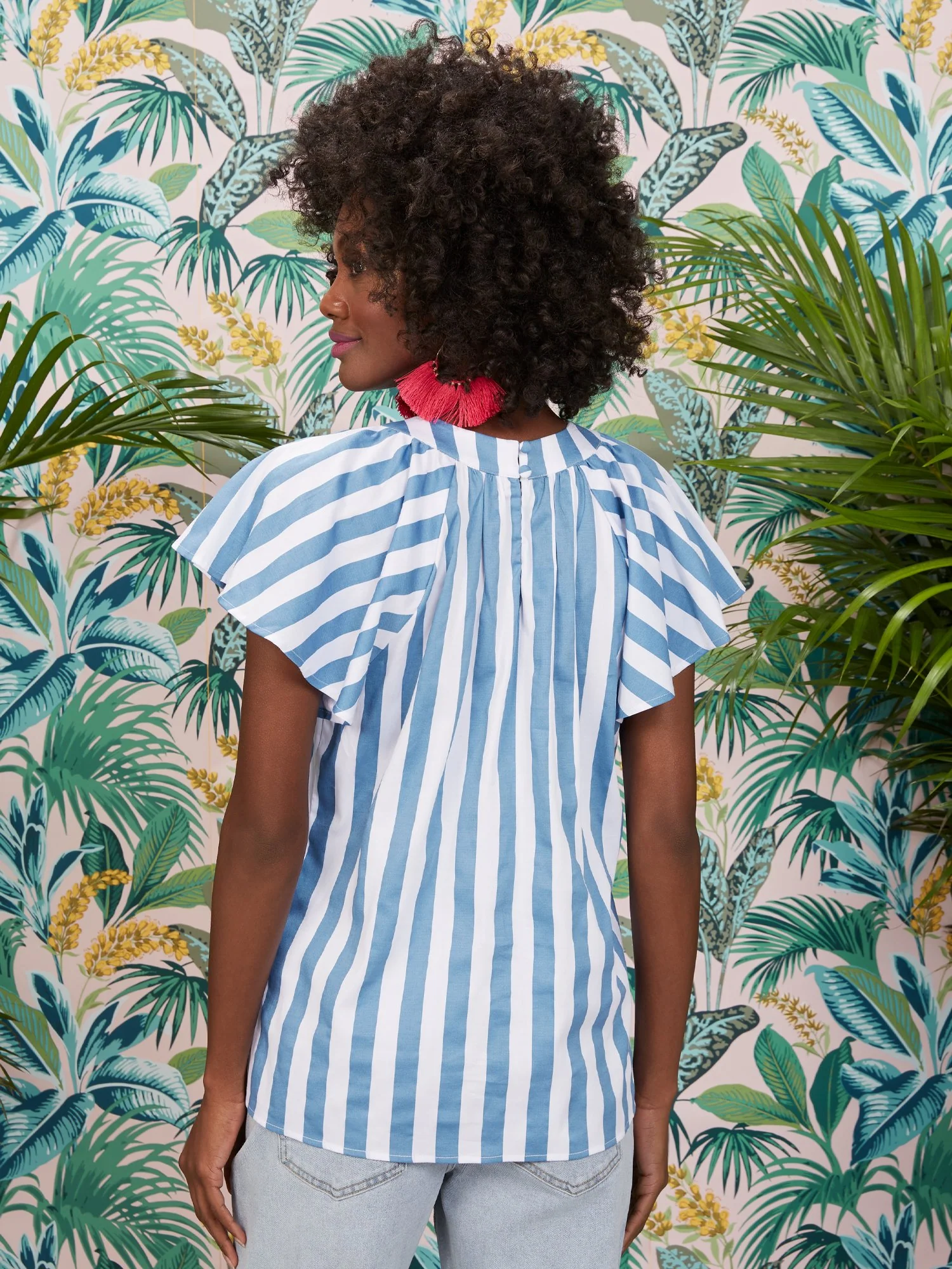 Ruffle-Sleeve Stripe Poplin Top - Image 3