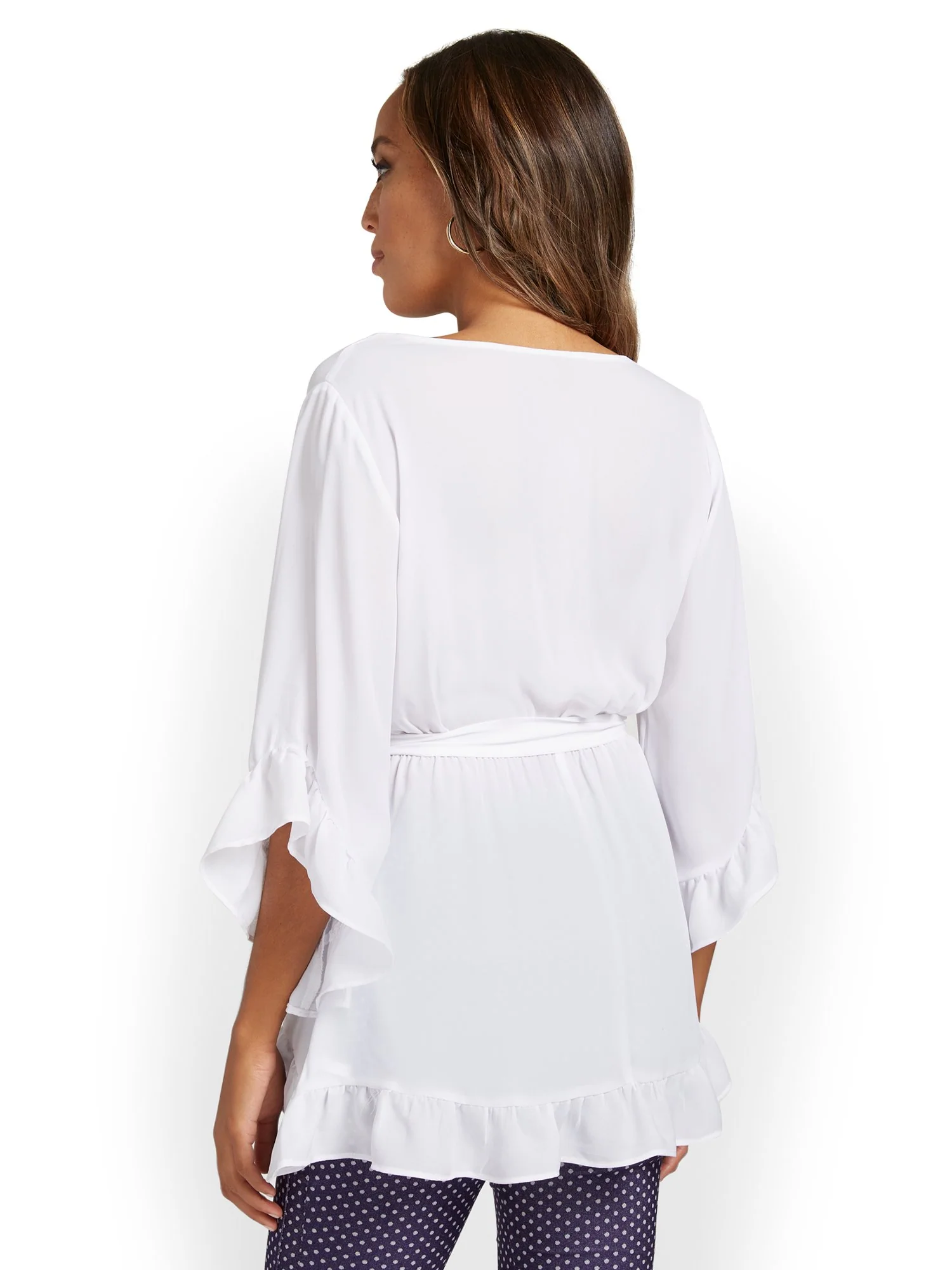 Ruffle-Sleeve Tie-Waist Tunic Top - Image 3