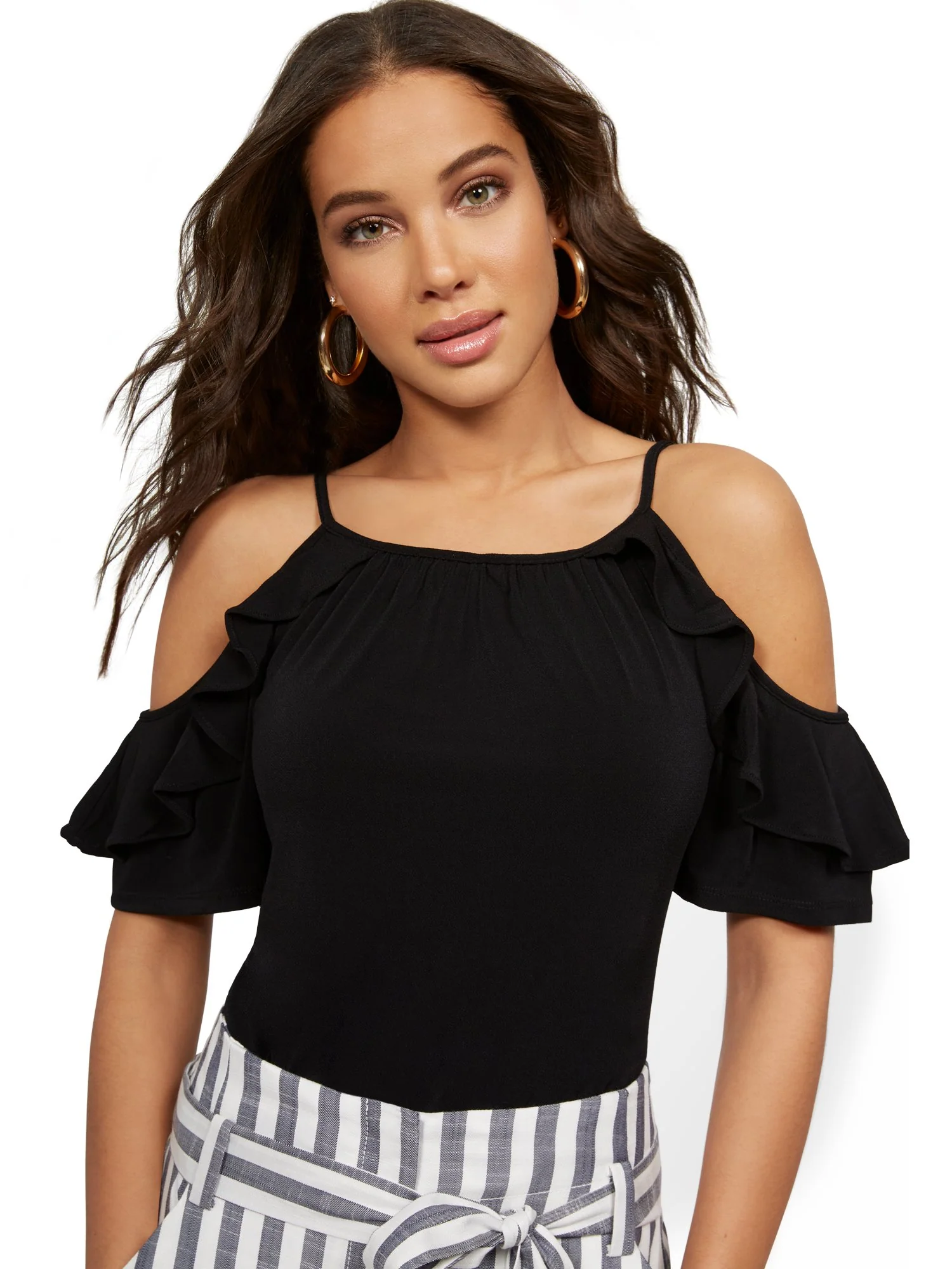 Ruffled Cold-Shoulder Top - 7th Avenue