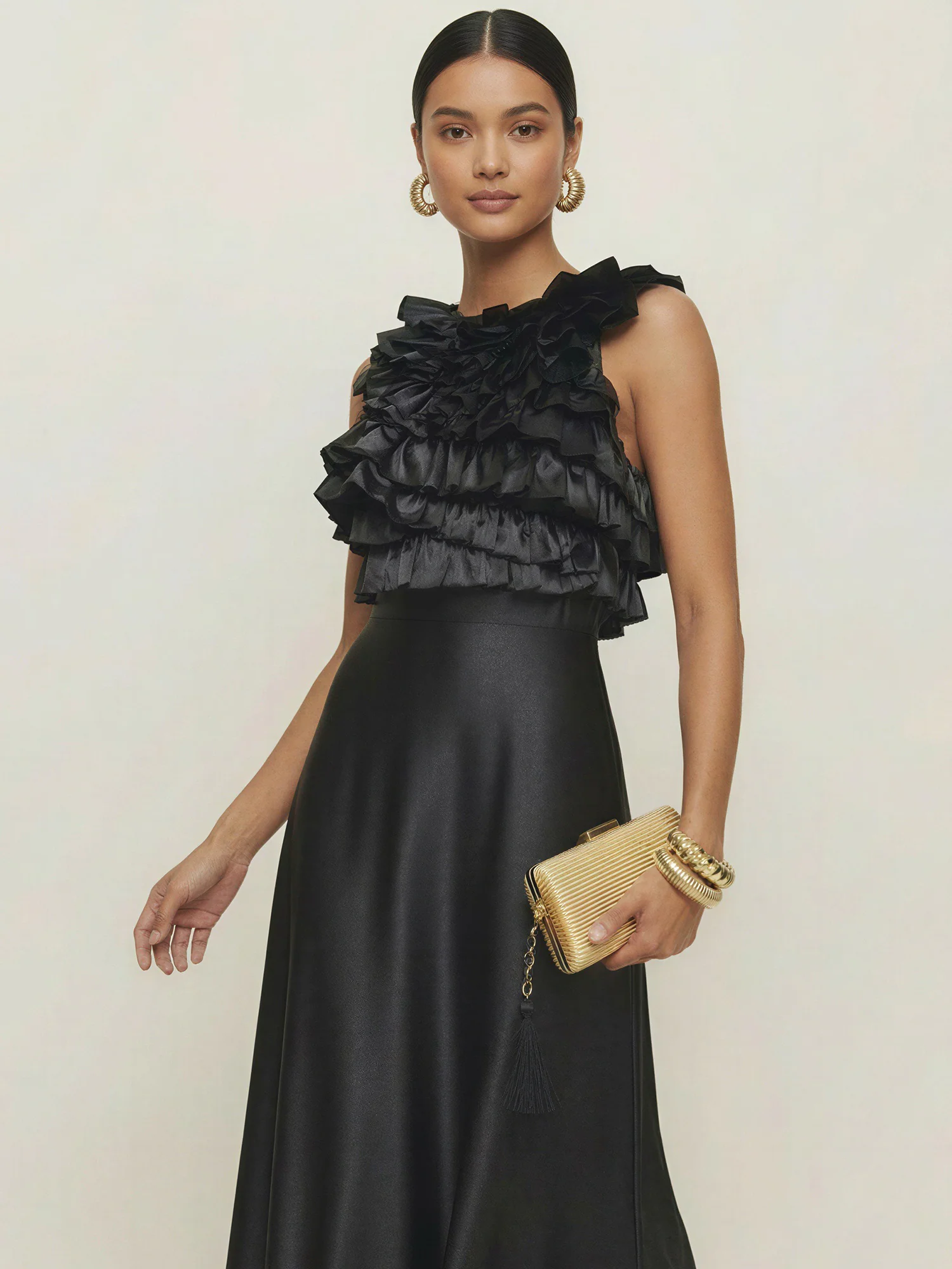 Ruffled Top Satin Maxi Dress - Image 3