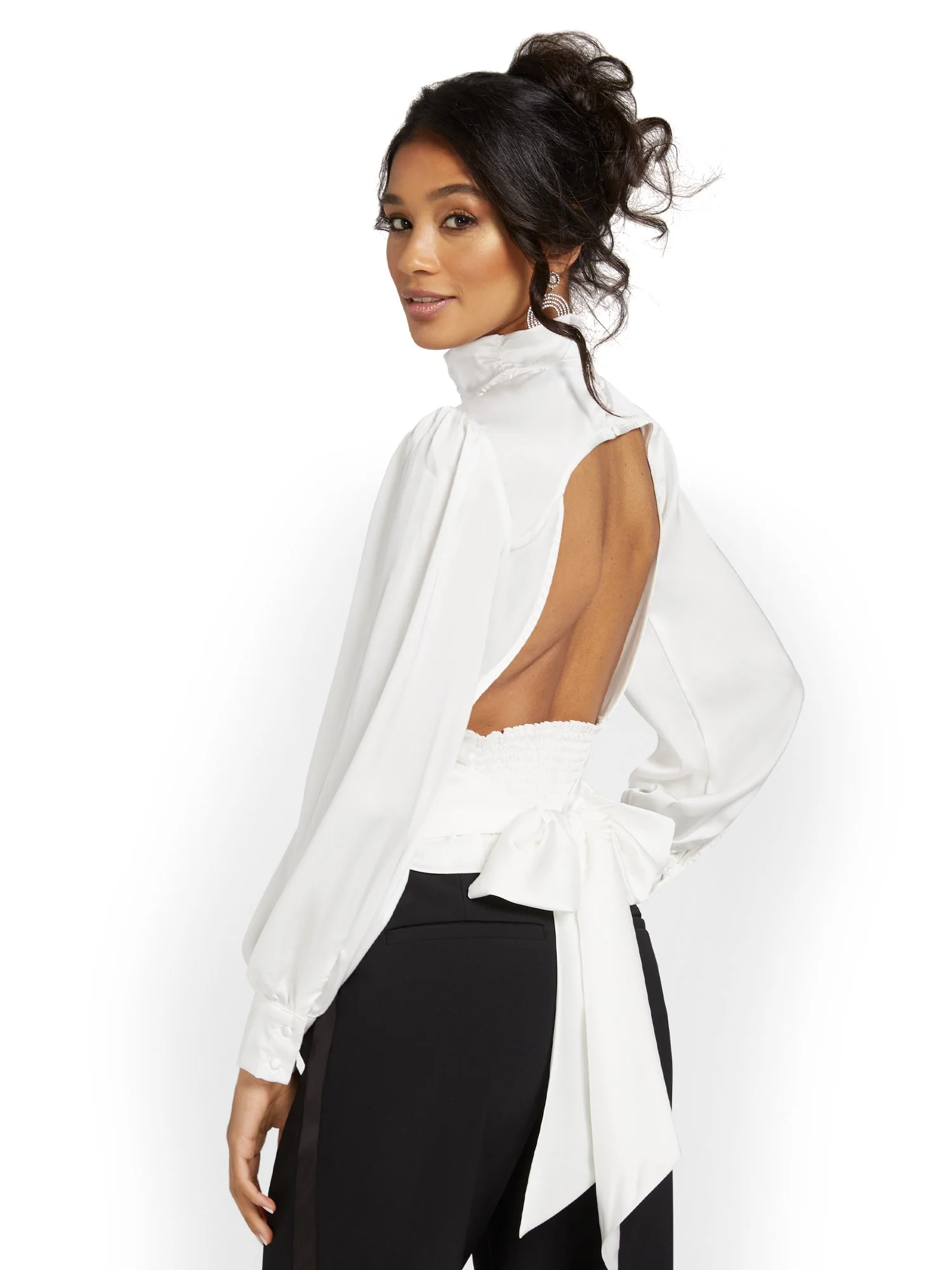 Satin Open-Back Blouse