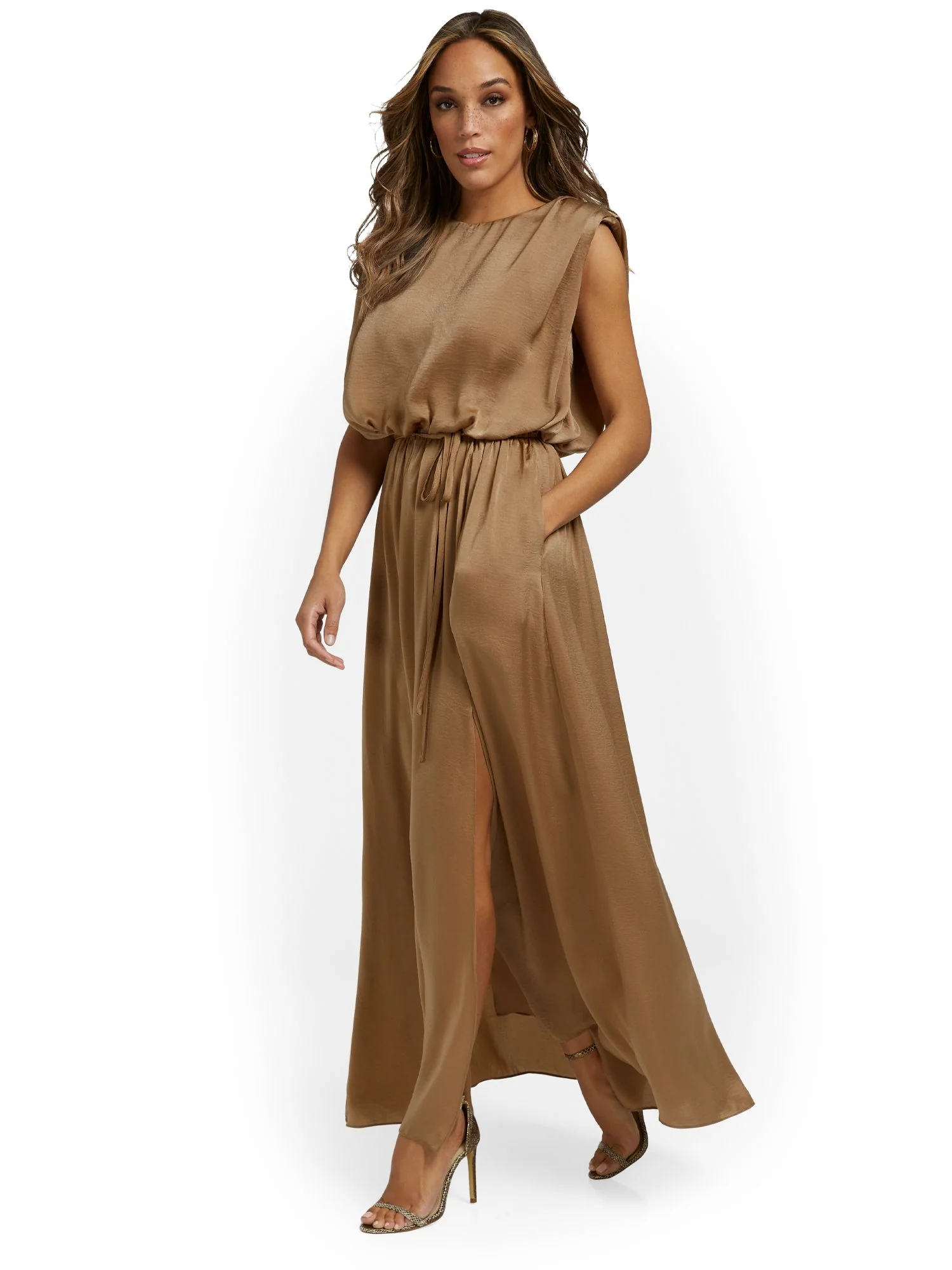 Mustard Seed Satin Shoulder-Pad Maxi Dress - Brands We Love - Image 2