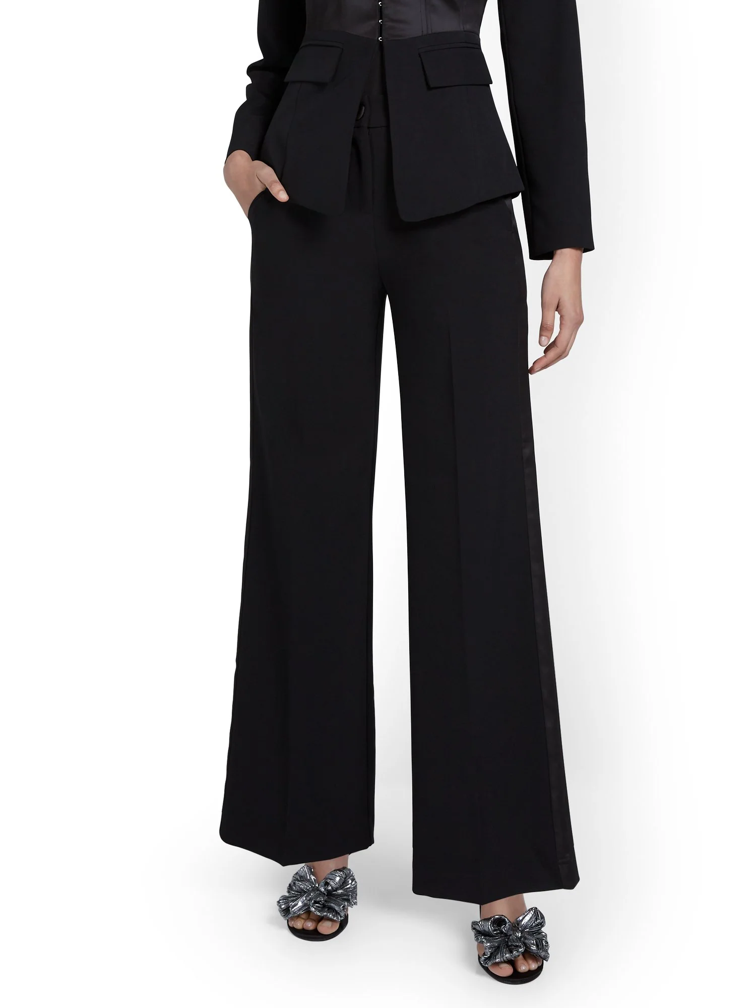 Satin-Trim Wide-Leg Tuxedo Pant - Image 2