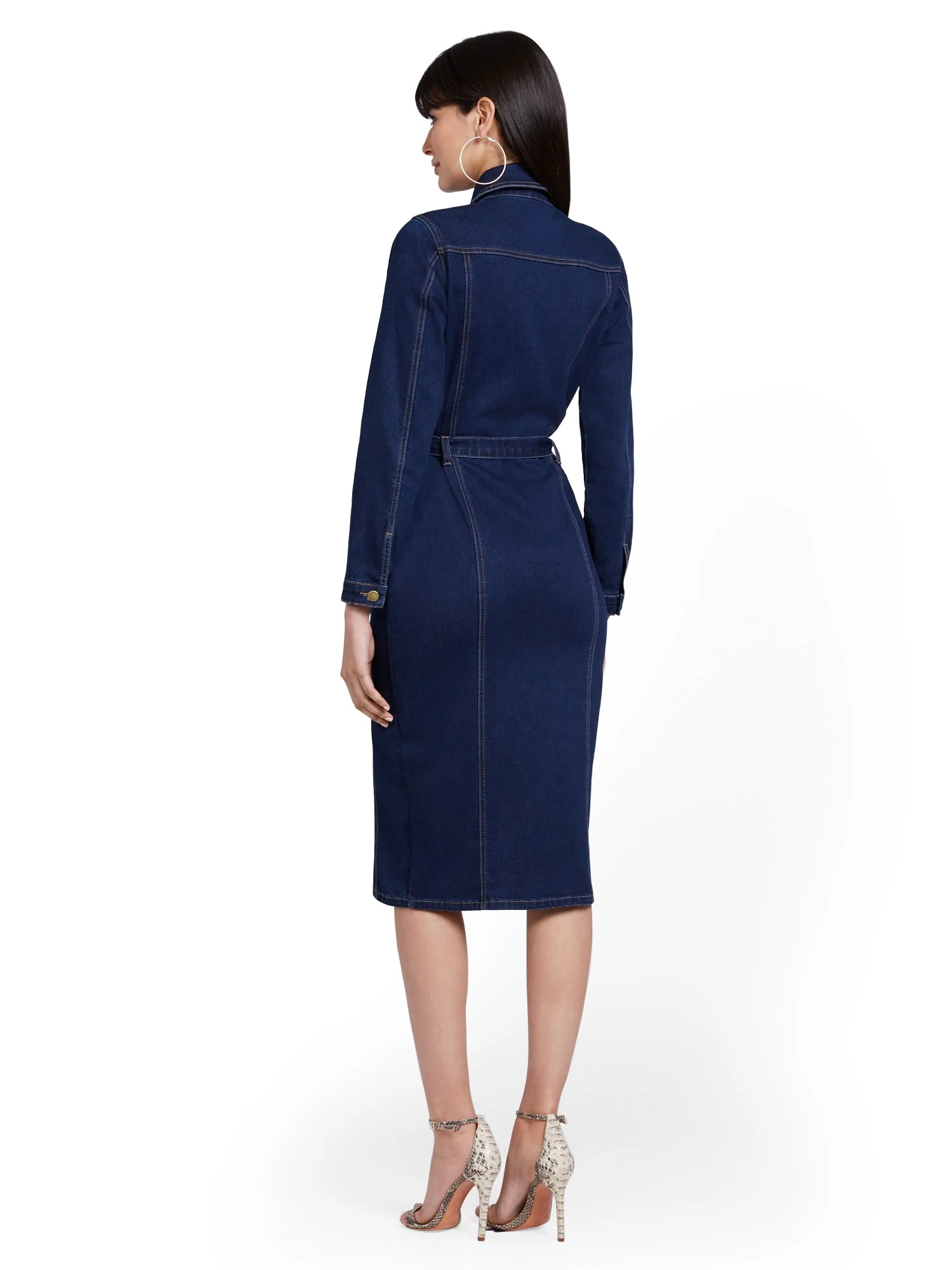 Seamed Denim Midi Dress - Image 3