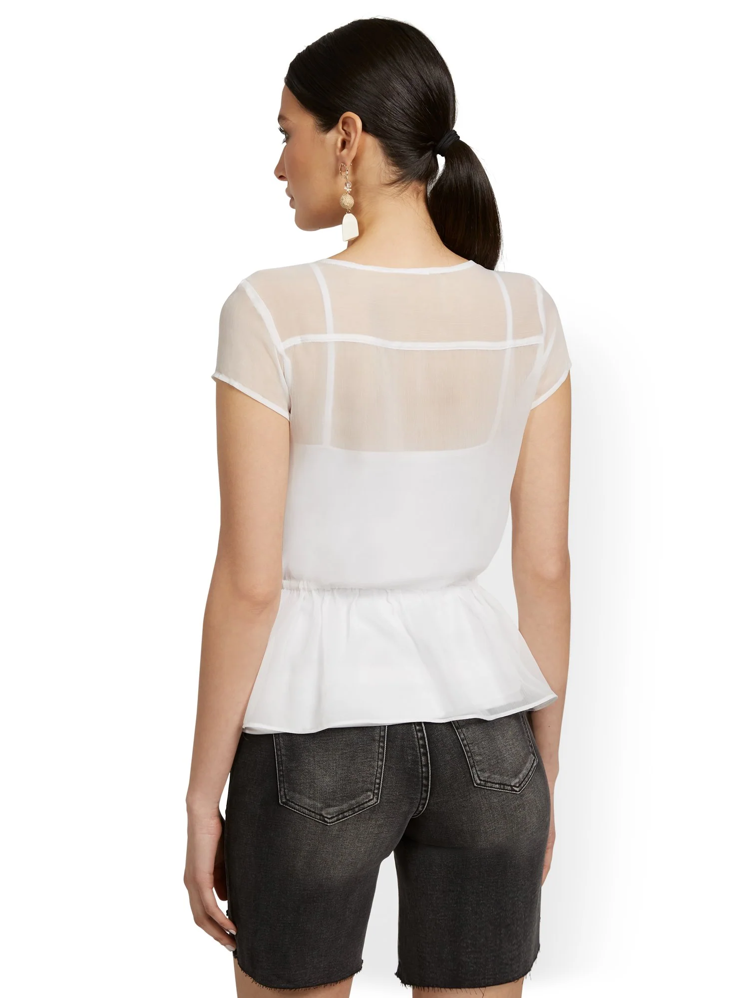 Semi-Sheer Embroidered Peplum Blouse - Lily & Cali - Image 3