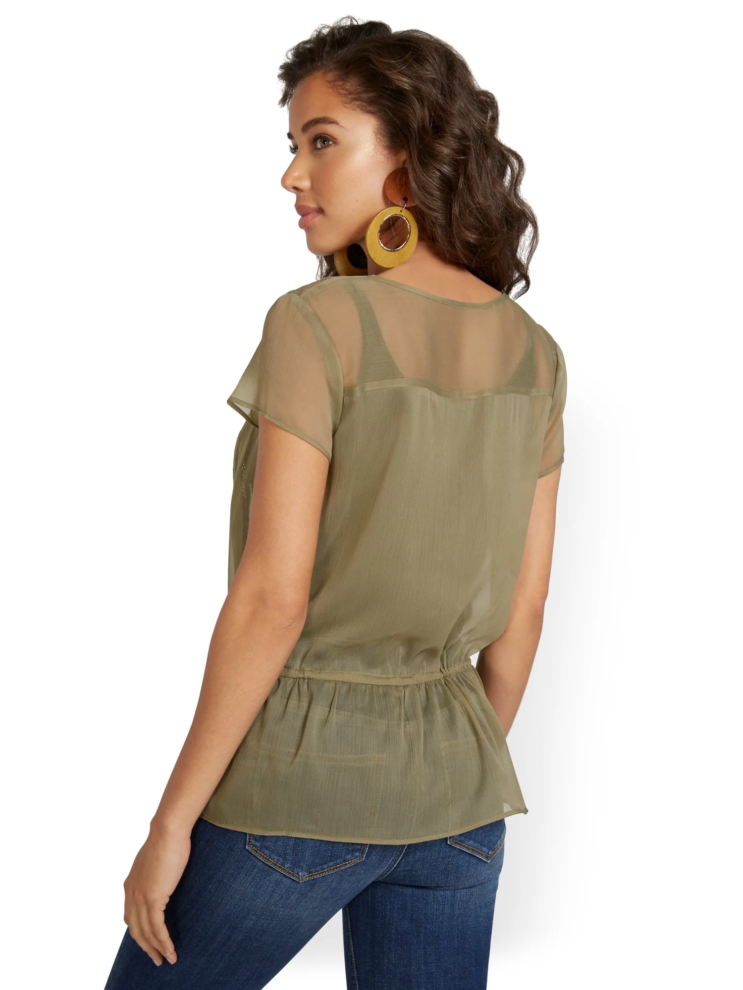 Semi-Sheer Embroidered Peplum Blouse - Lily & Cali - Image 7
