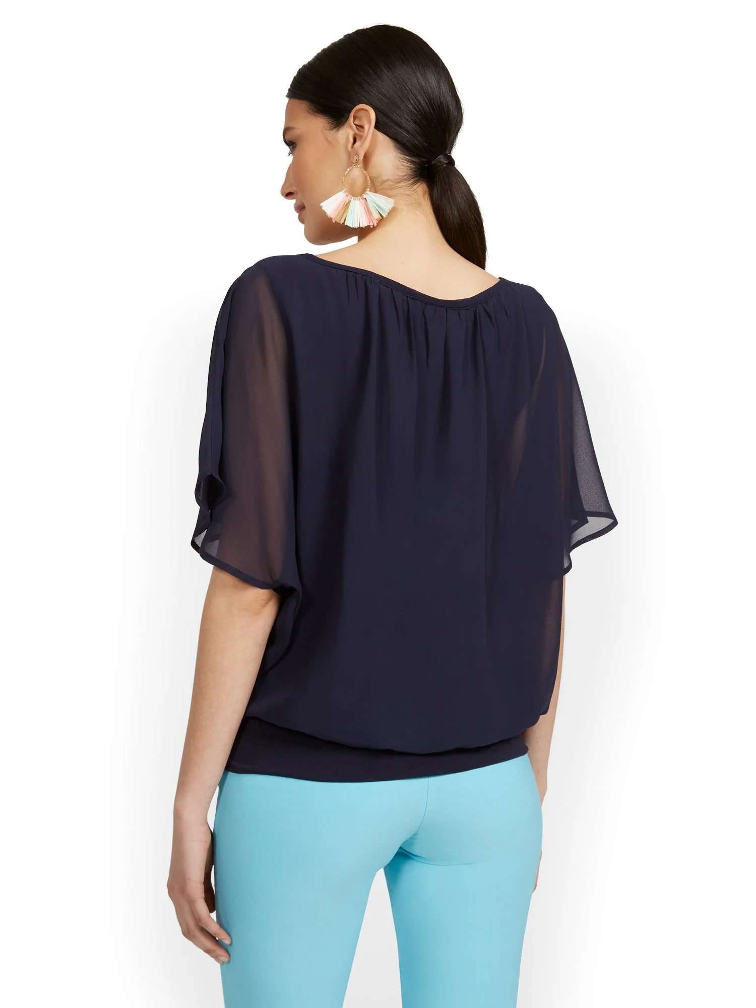 Semi-Sheer Flutter Dolman-Sleeve Top - Image 21