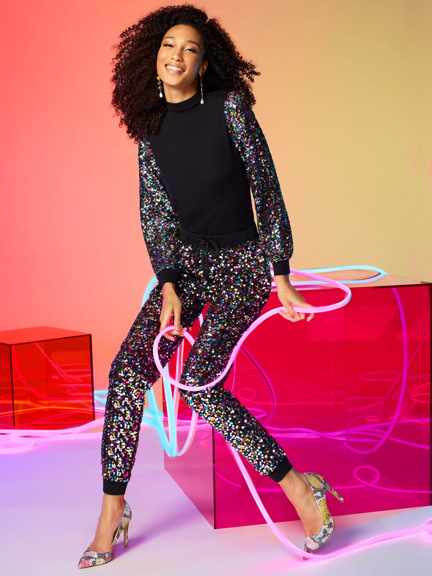 Sequin Bubble-Sleeve Top - Image 2