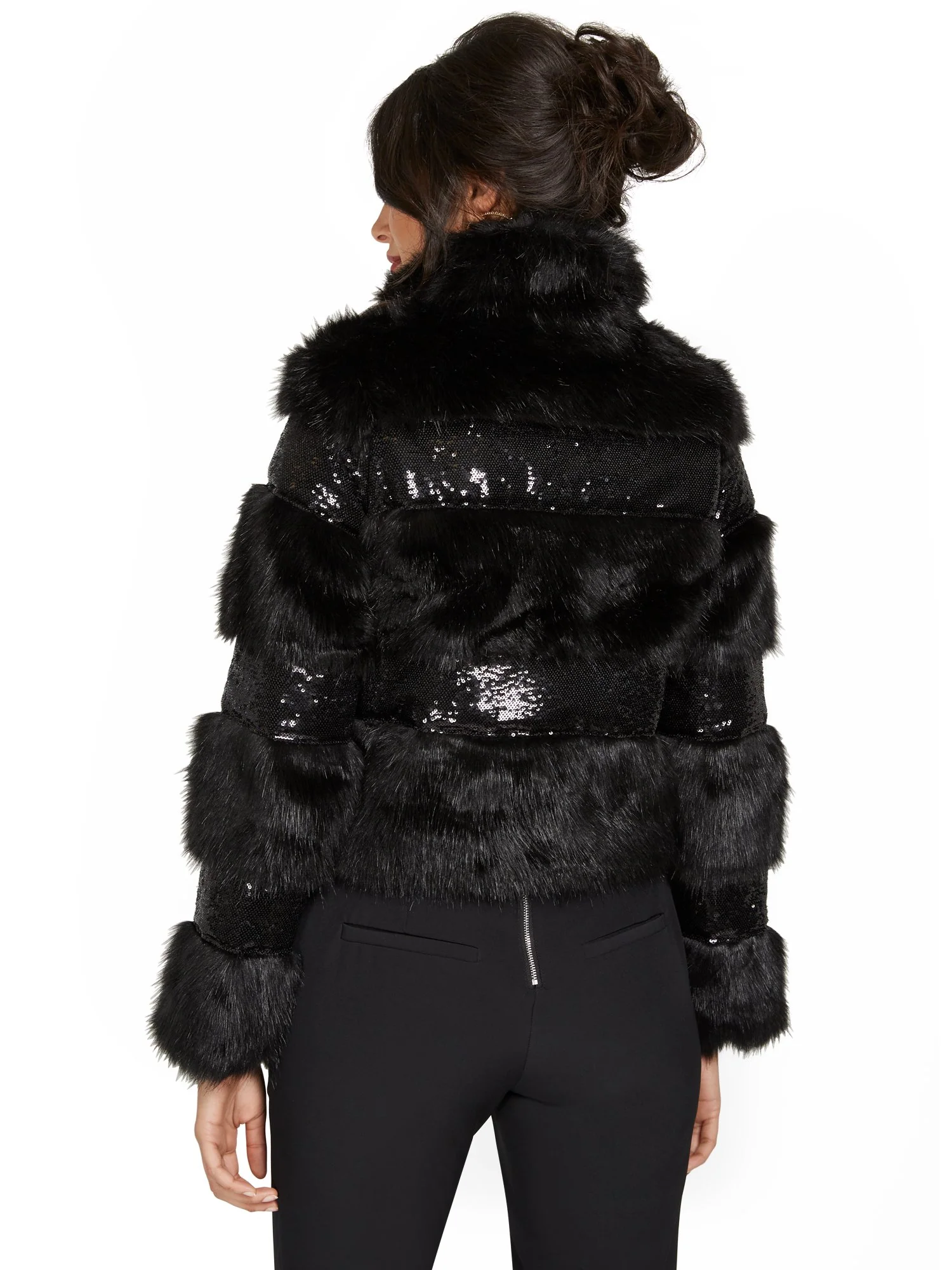 Sequin-Detail Faux-Fur Jacket - Image 3