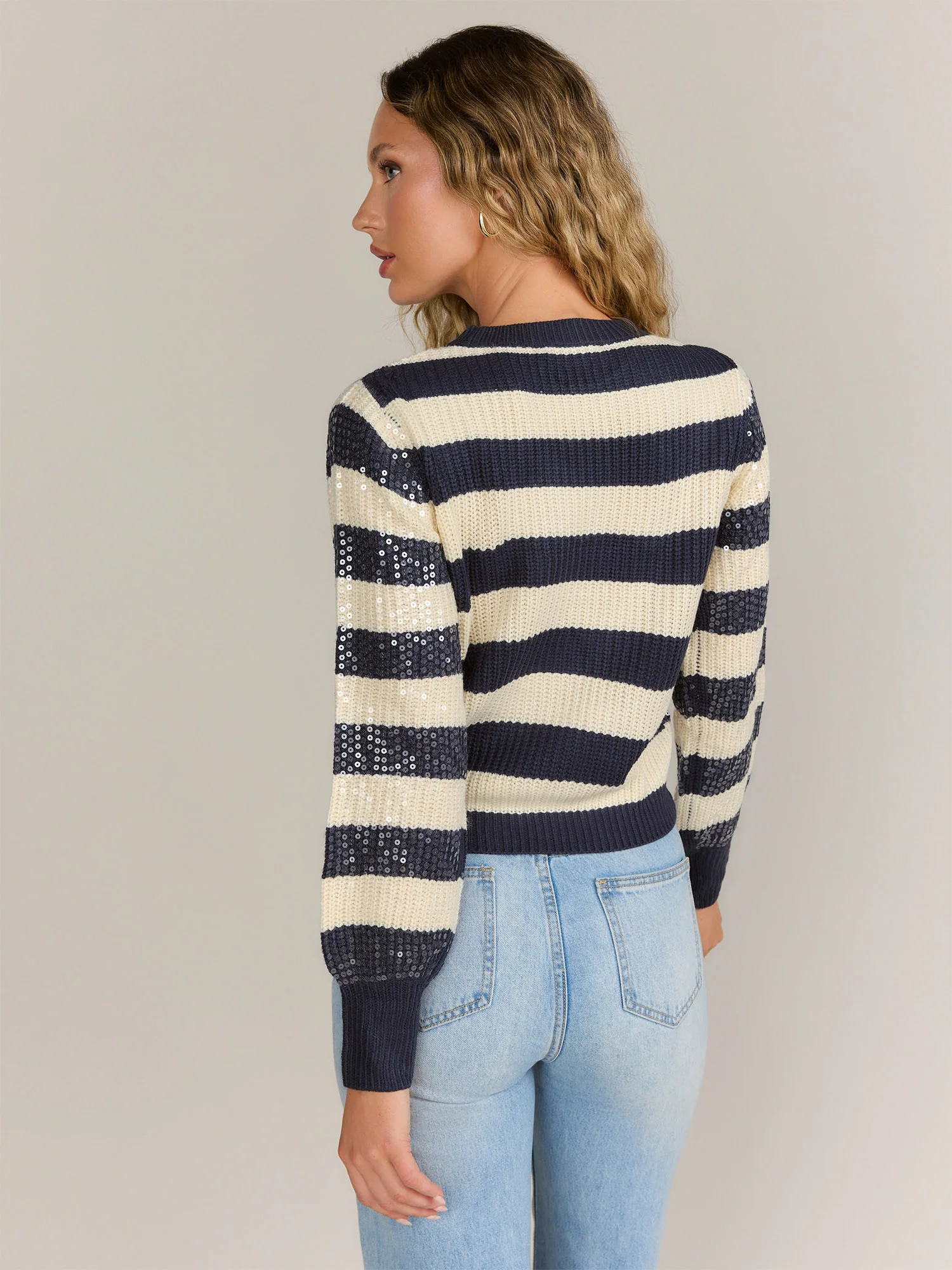 Blue Long Sleeve Sequin Crop Sweater - Brands We Love - Image 3