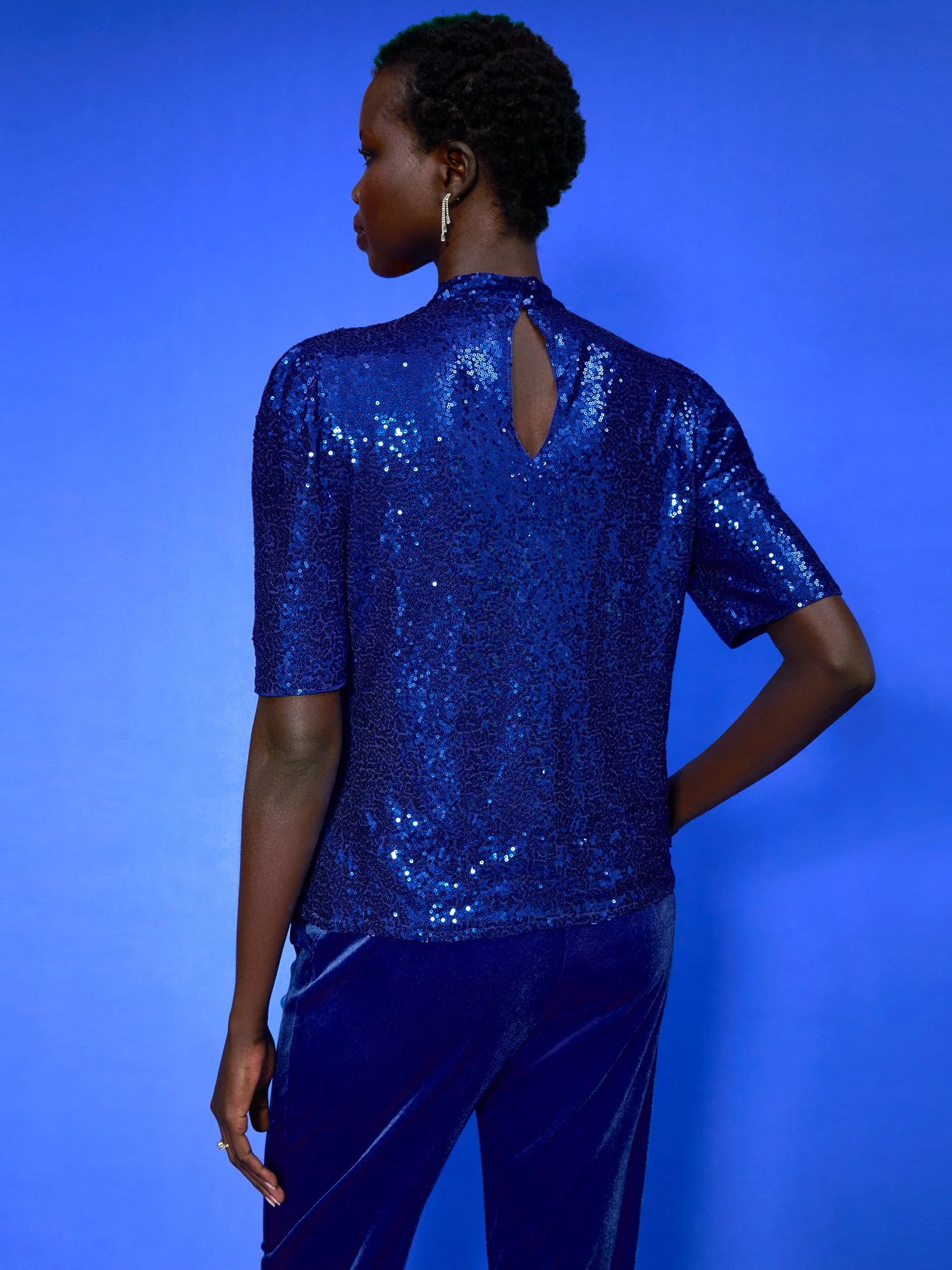 Sequin Puff-Sleeve Mock-Neck Top - Image 3