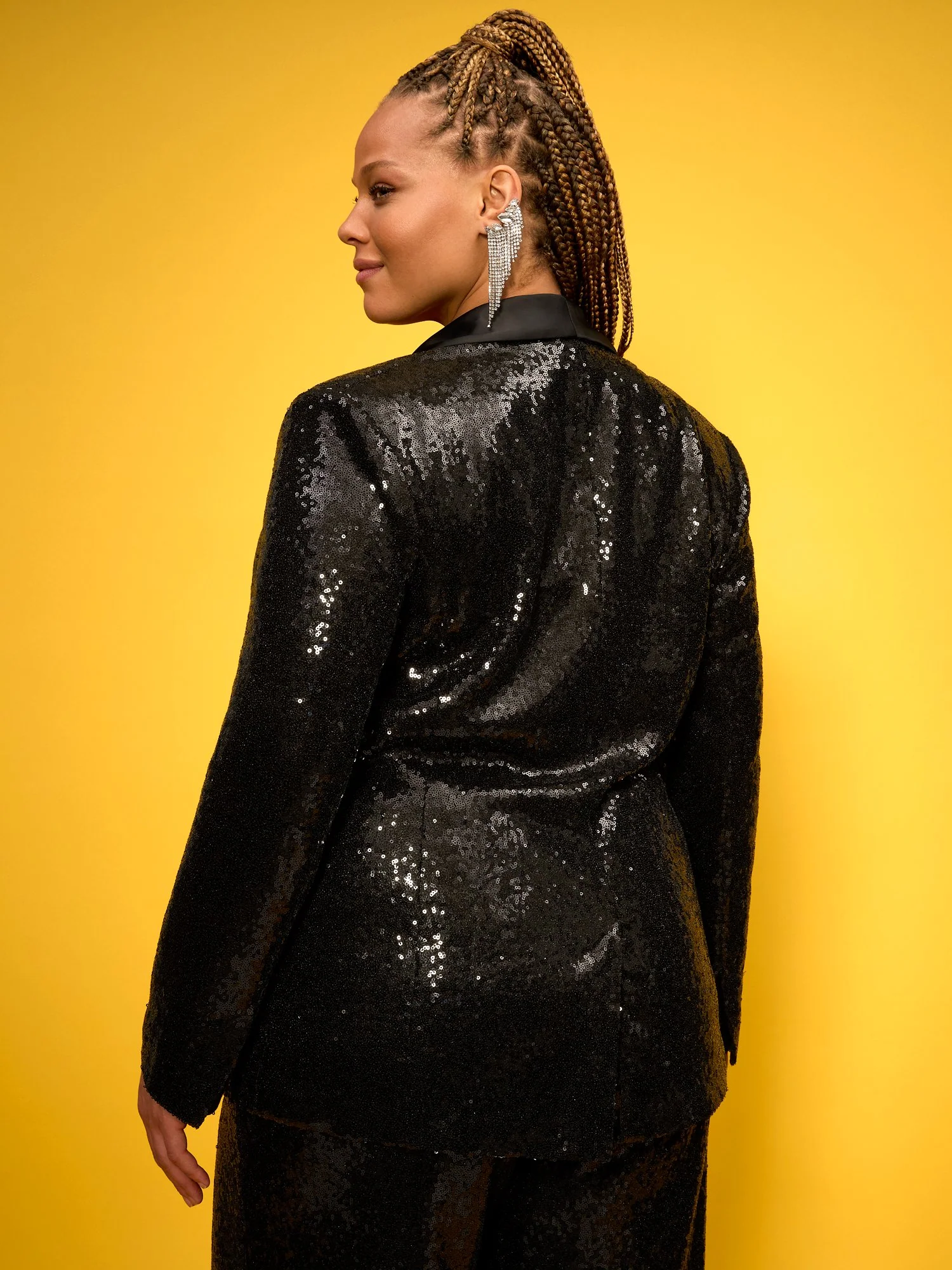 Sequin Satin-Lapel Blazer - Image 3