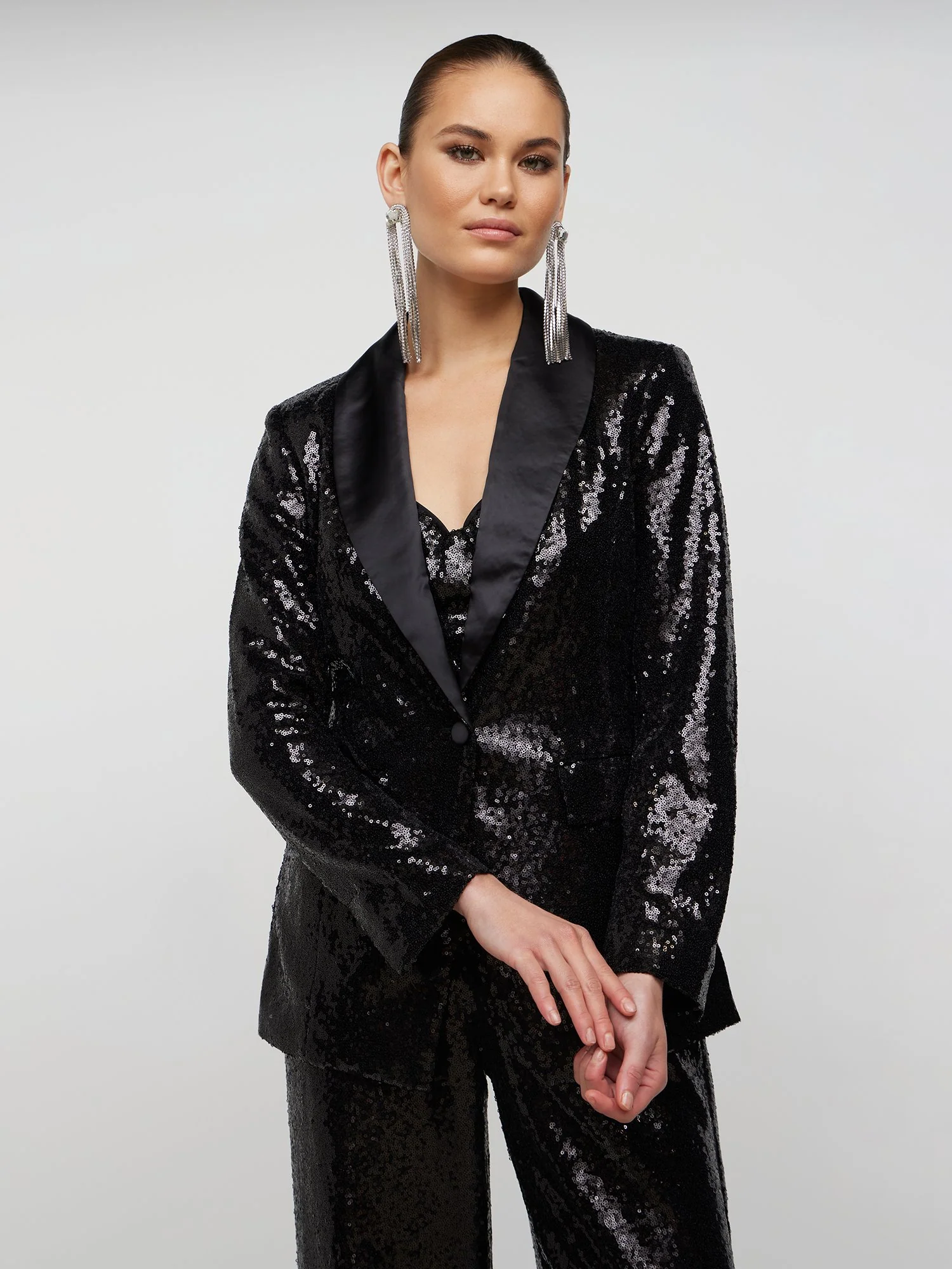 Sequin Satin-Lapel Blazer - Image 8