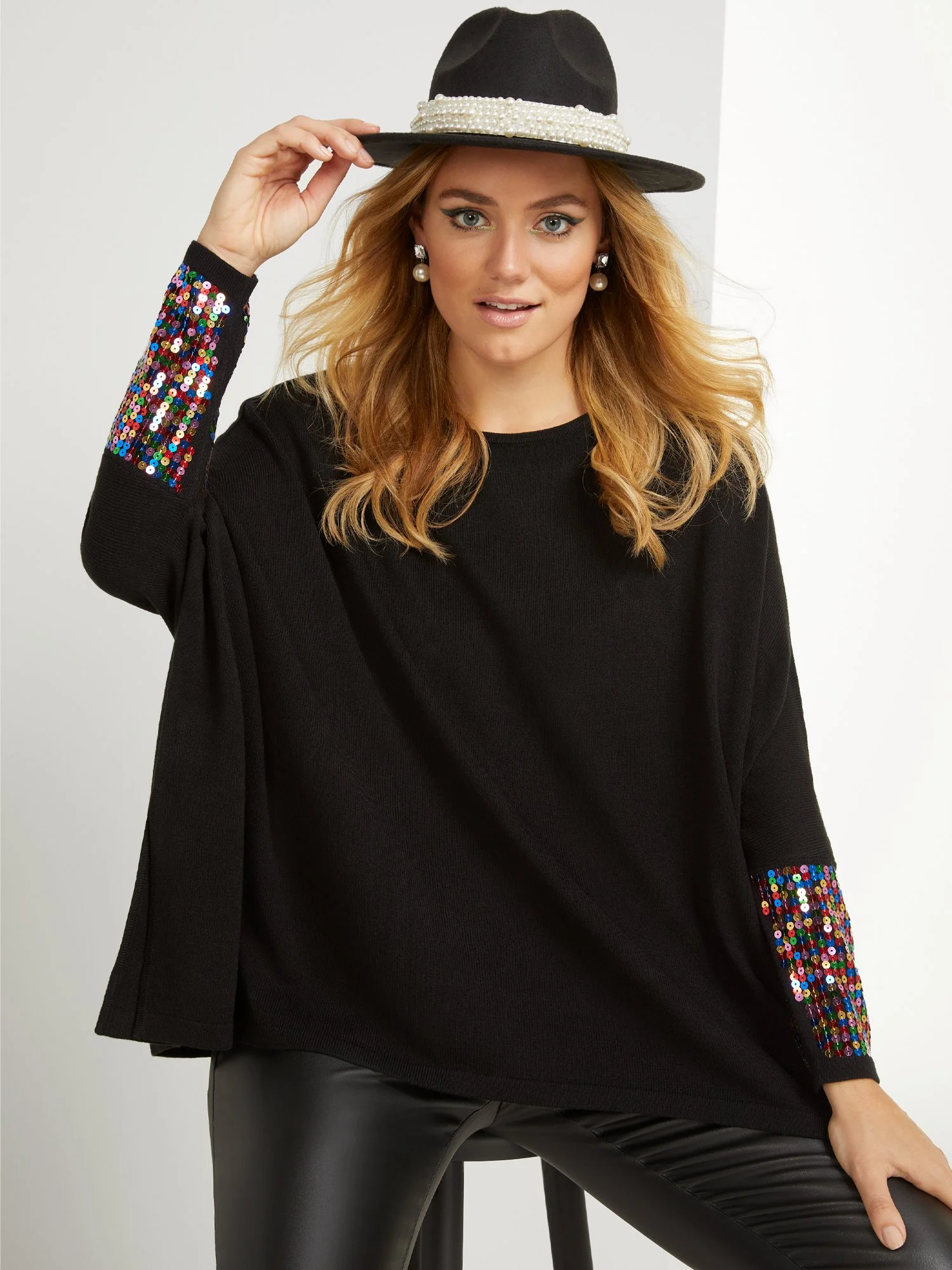 Sequin-Sleeve Tunic Sweater - Image 2