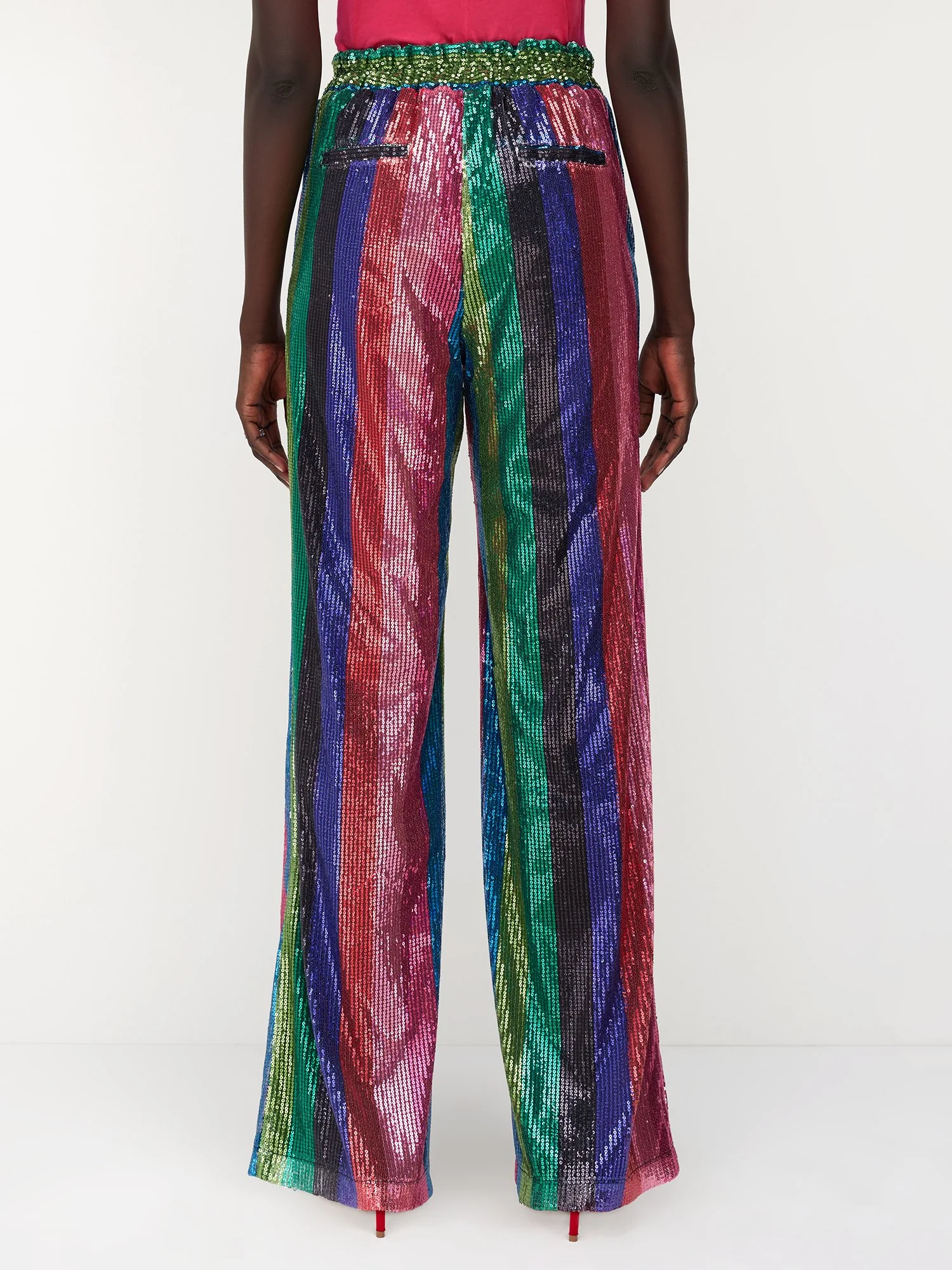 Sequin-Stripe High-Waisted Palazzo Pant - Image 2