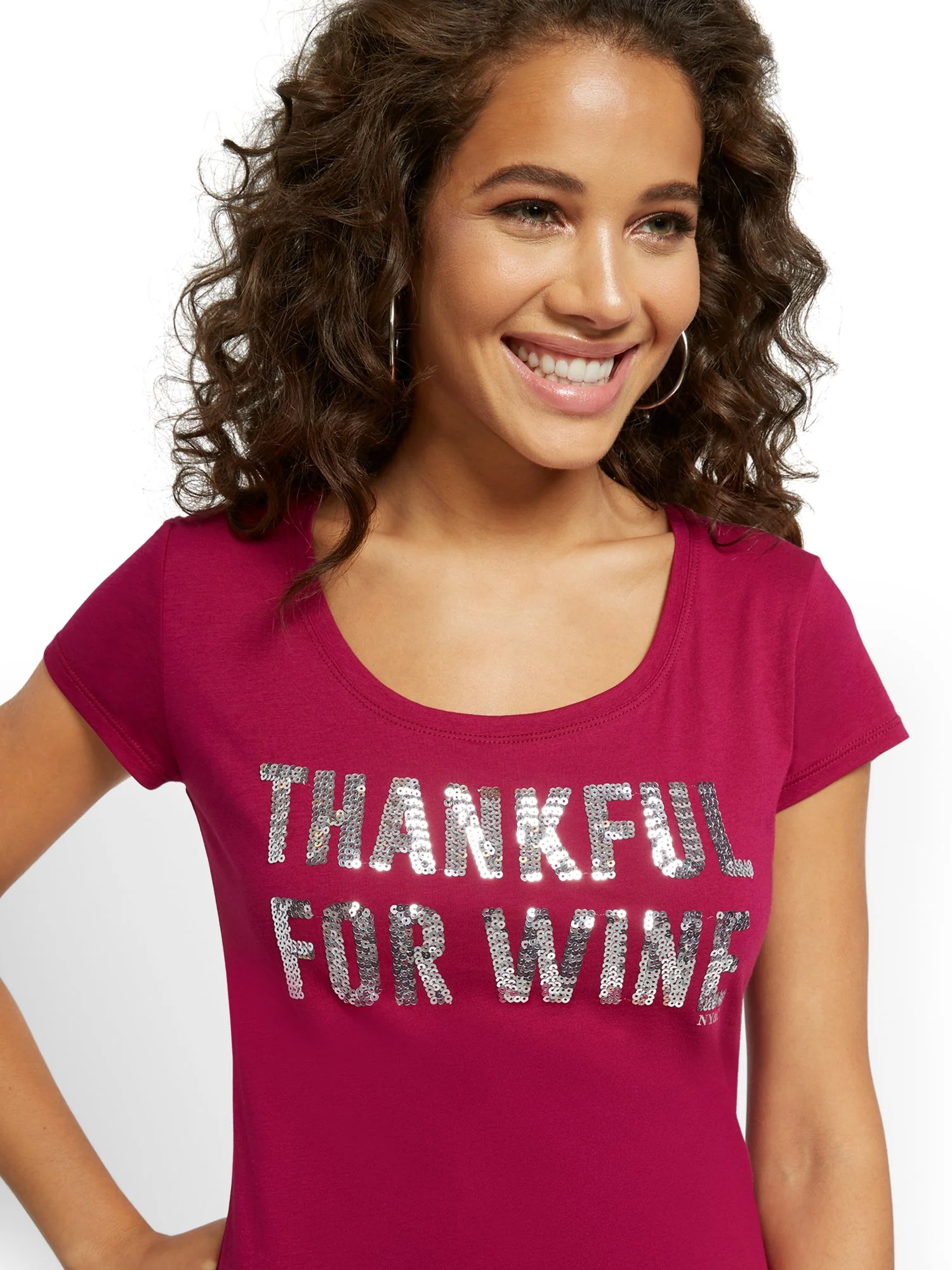 Sequin 'Thankful for Wine' Graphic Tee