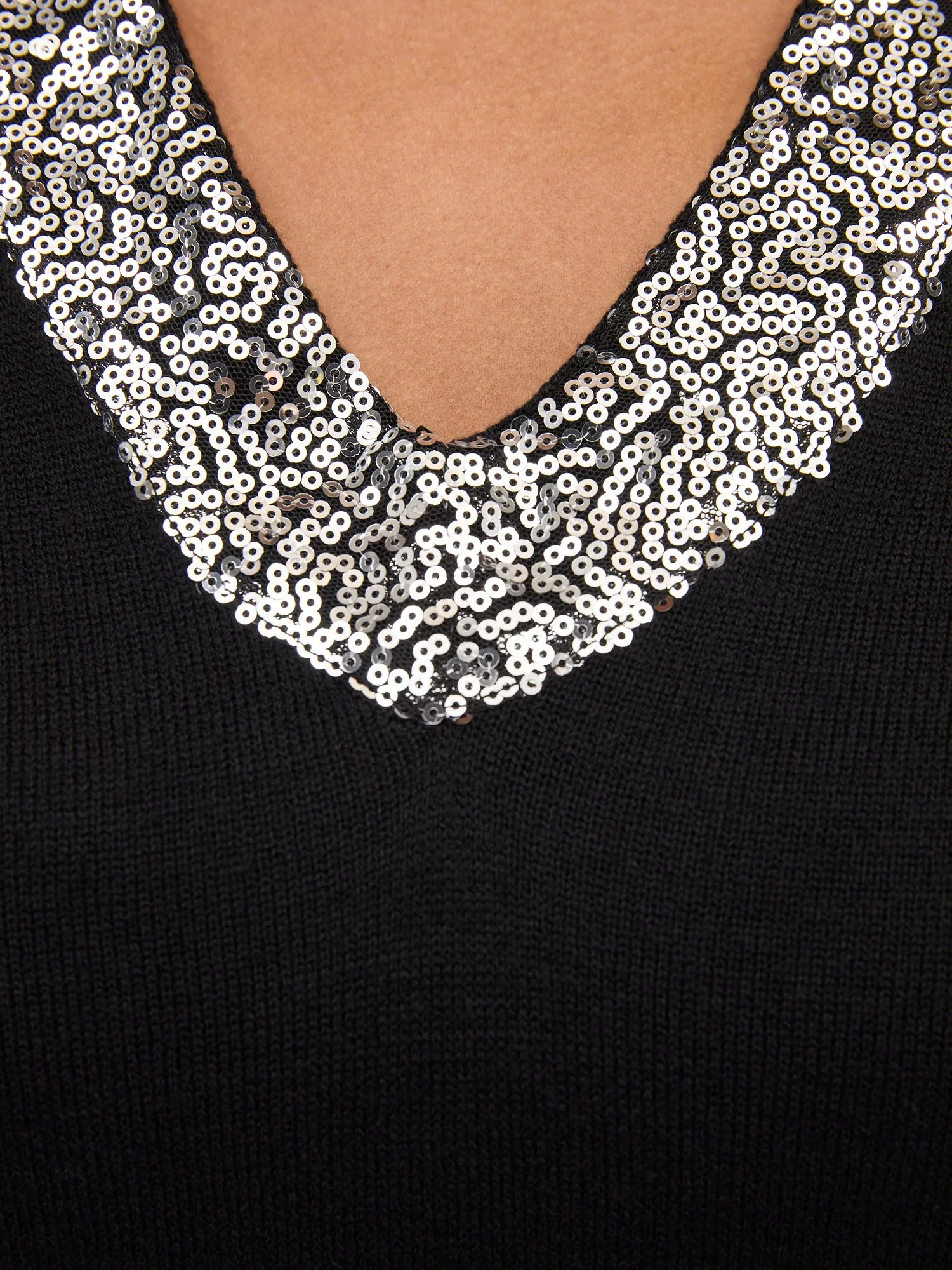 Sequin-Trim Cold-Shoulder Sweater - Image 4
