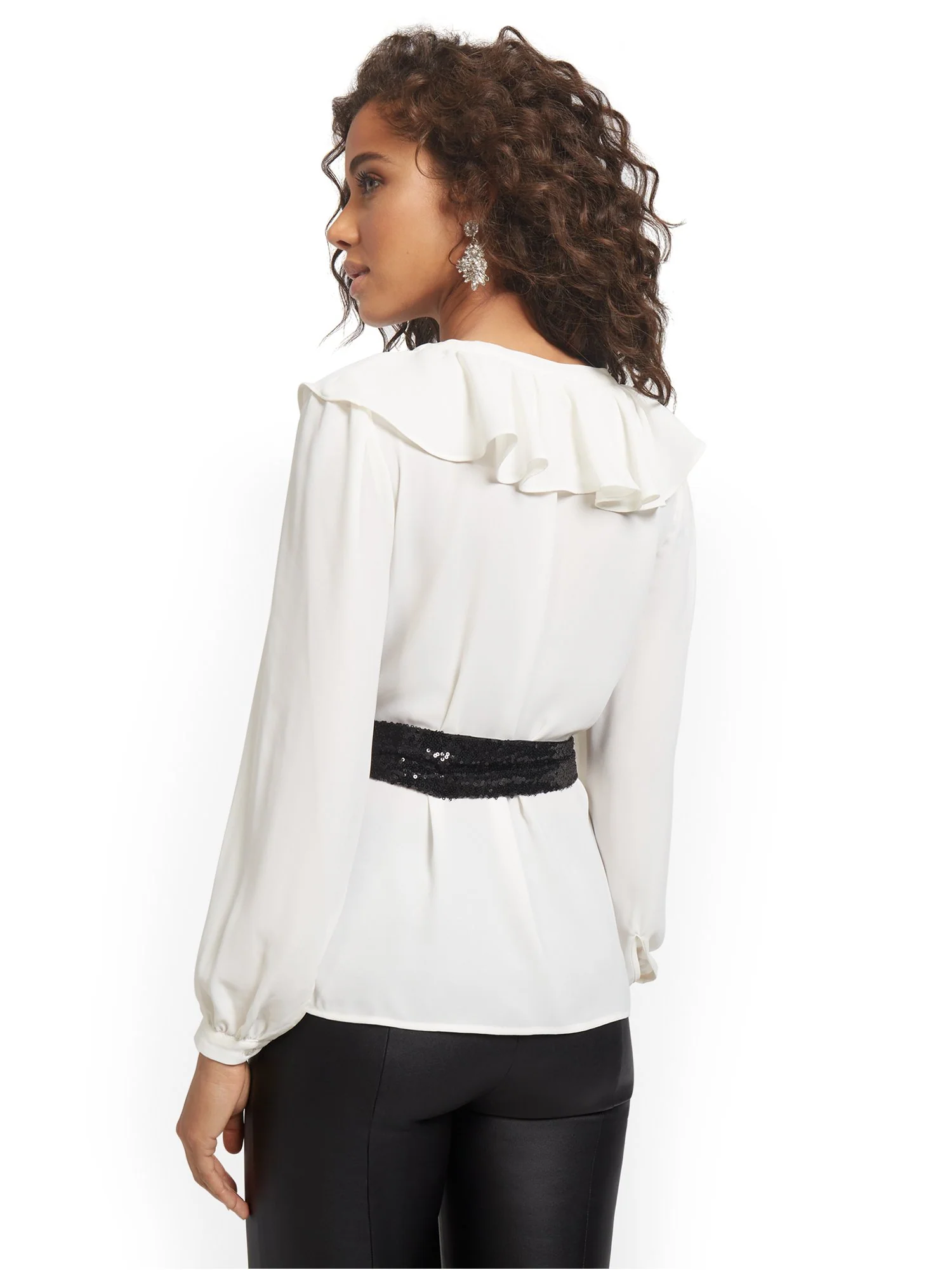 Sequined Sash Ruffle Blouse - Image 3
