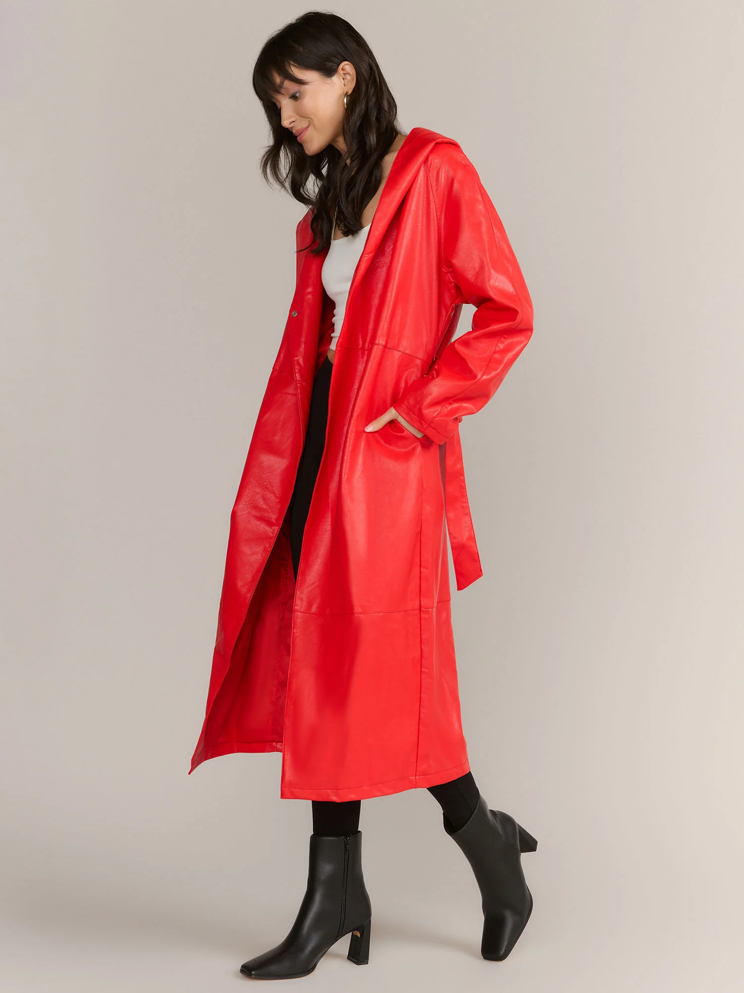 Azela Wang Shawl Collar Leather Belted Trench Coat - Brands We Love - Image 4
