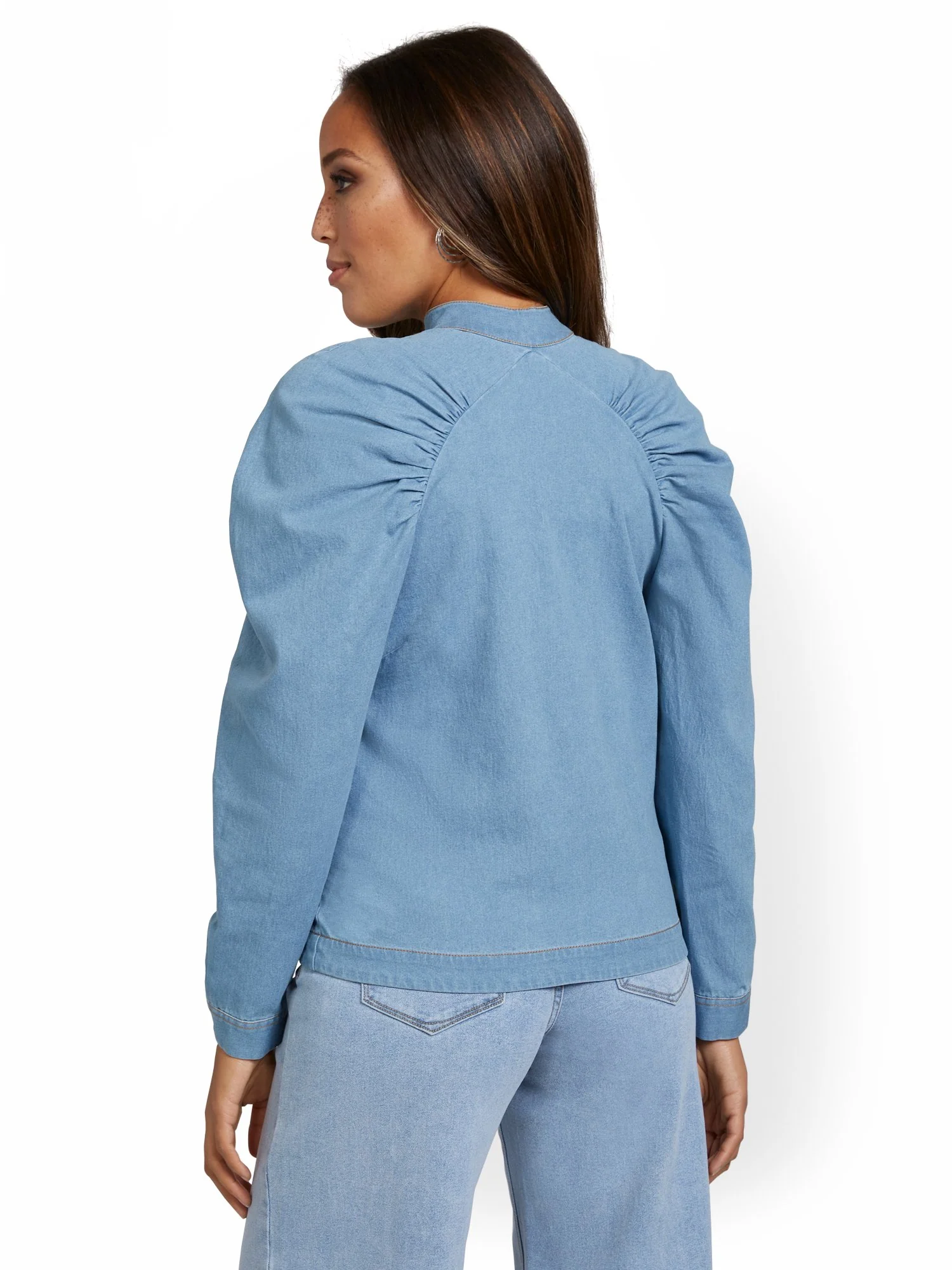 Shirred Shoulder Denim Jacket - Image 3