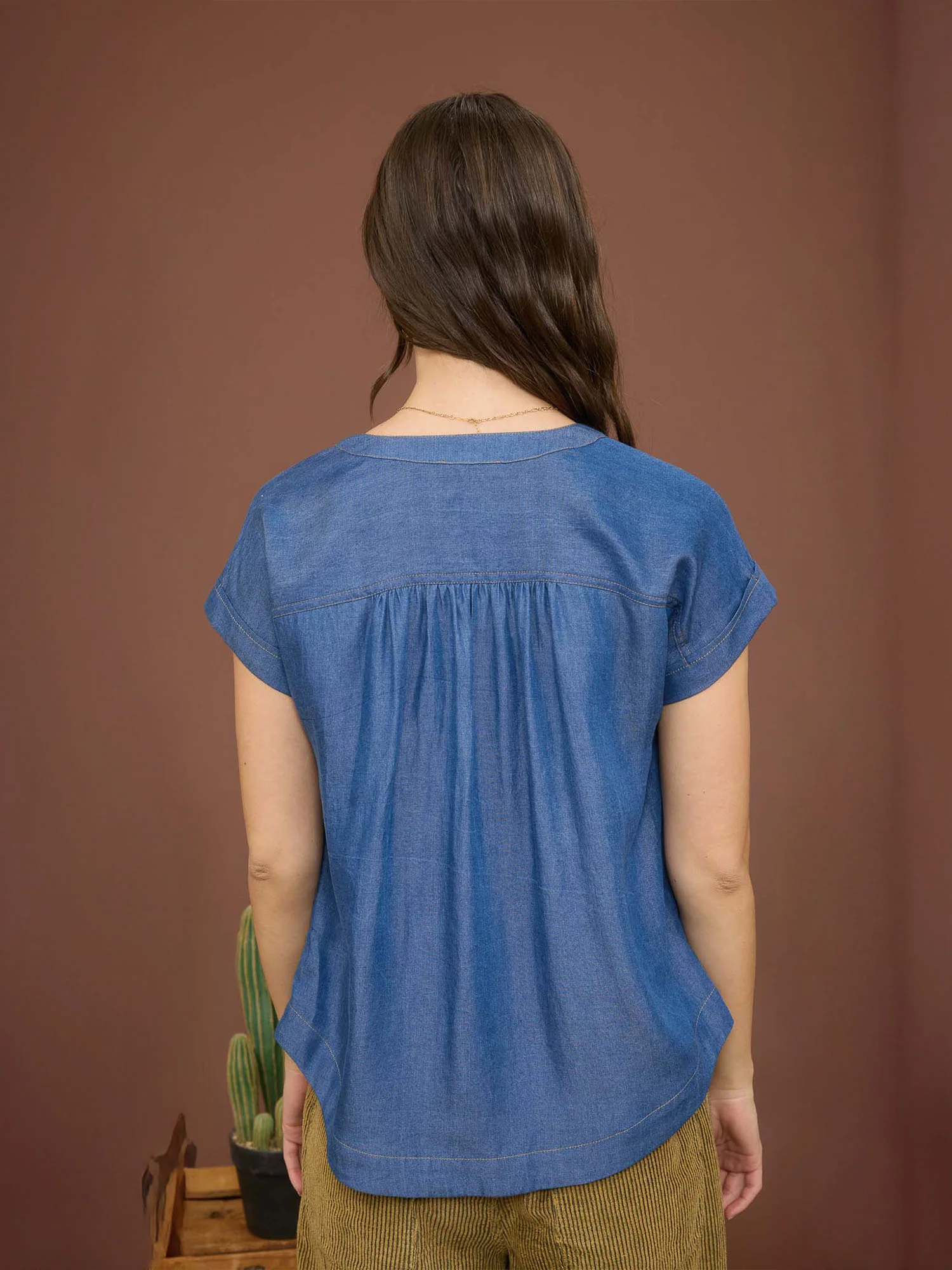 Short Sleeve Button Down Denim Shirt - Image 5