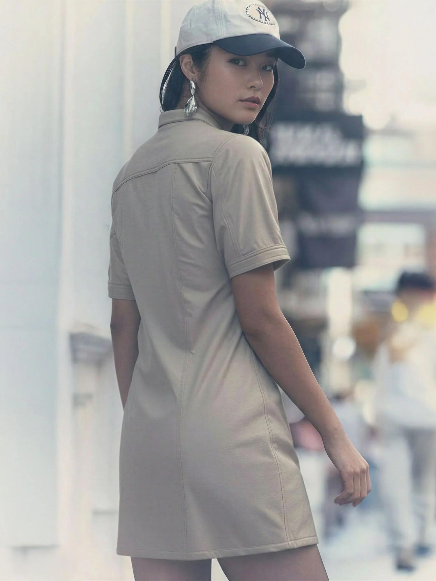 Short Sleeve Button Faux Leather Shift Dress - Image 3