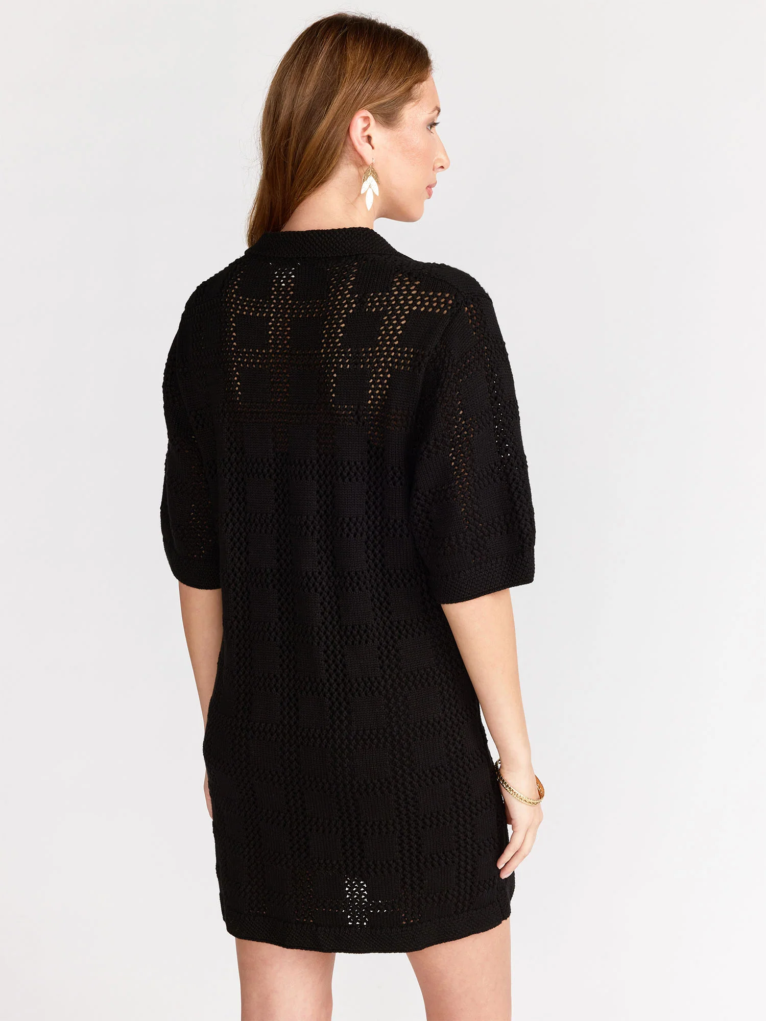 Short-Sleeve Crochet Button Down Mini Dress - Aaron & Amber - Image 5